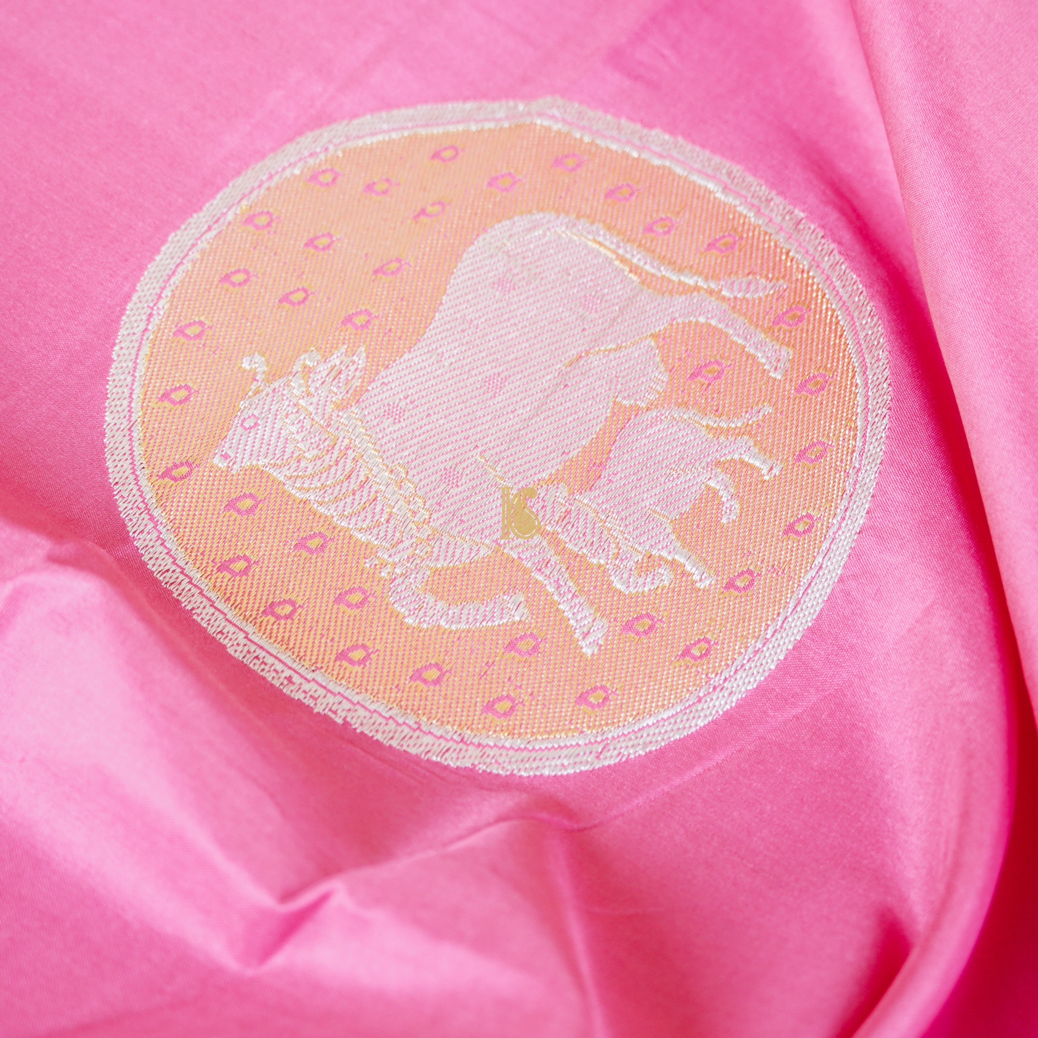 Persian Pink Pure Katan Silk Banarasi Kadwa Cow Fabric - Khinkhwab