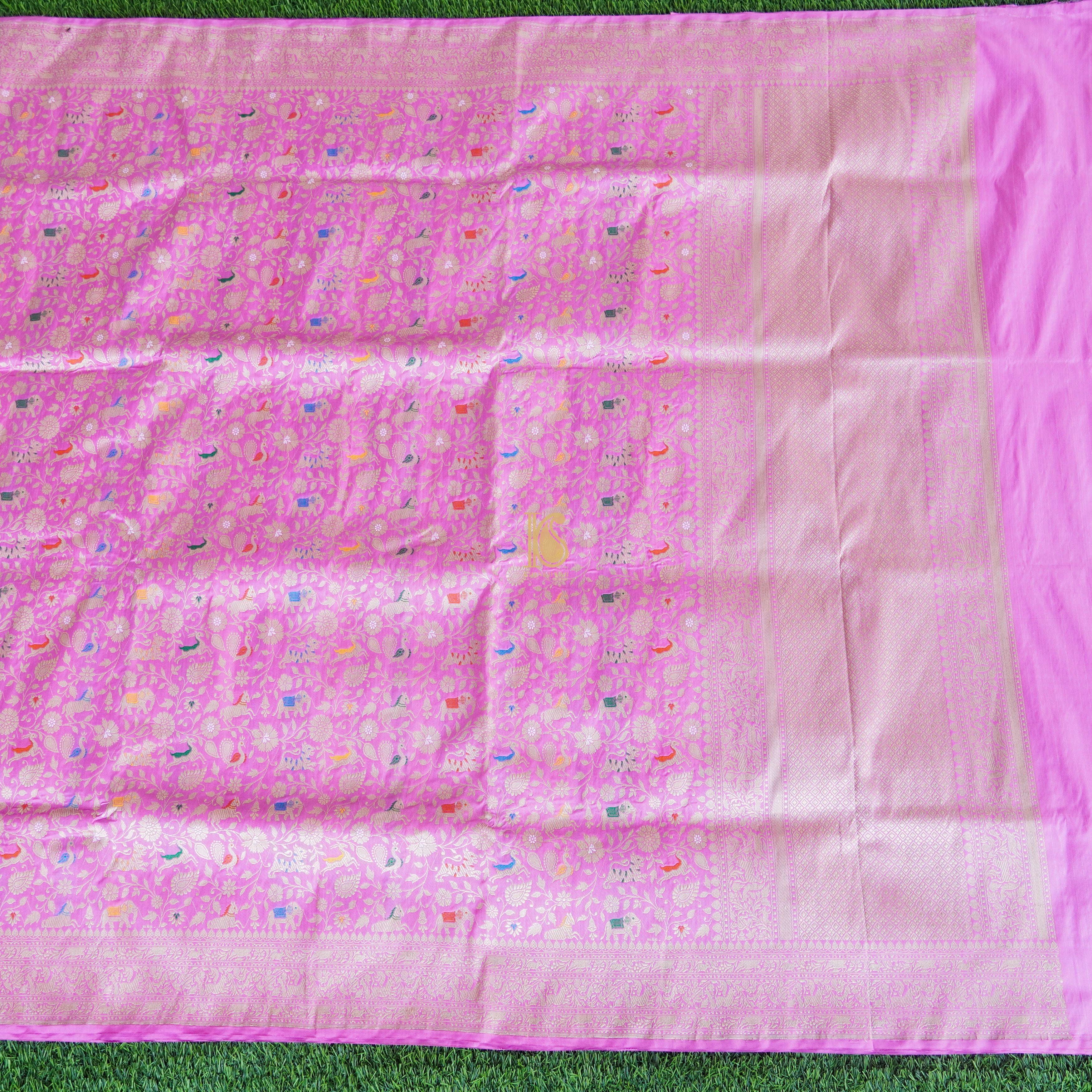 Handloom Katan Silk Orchid Pink Banarasi Shikargah Saree - Khinkhwab