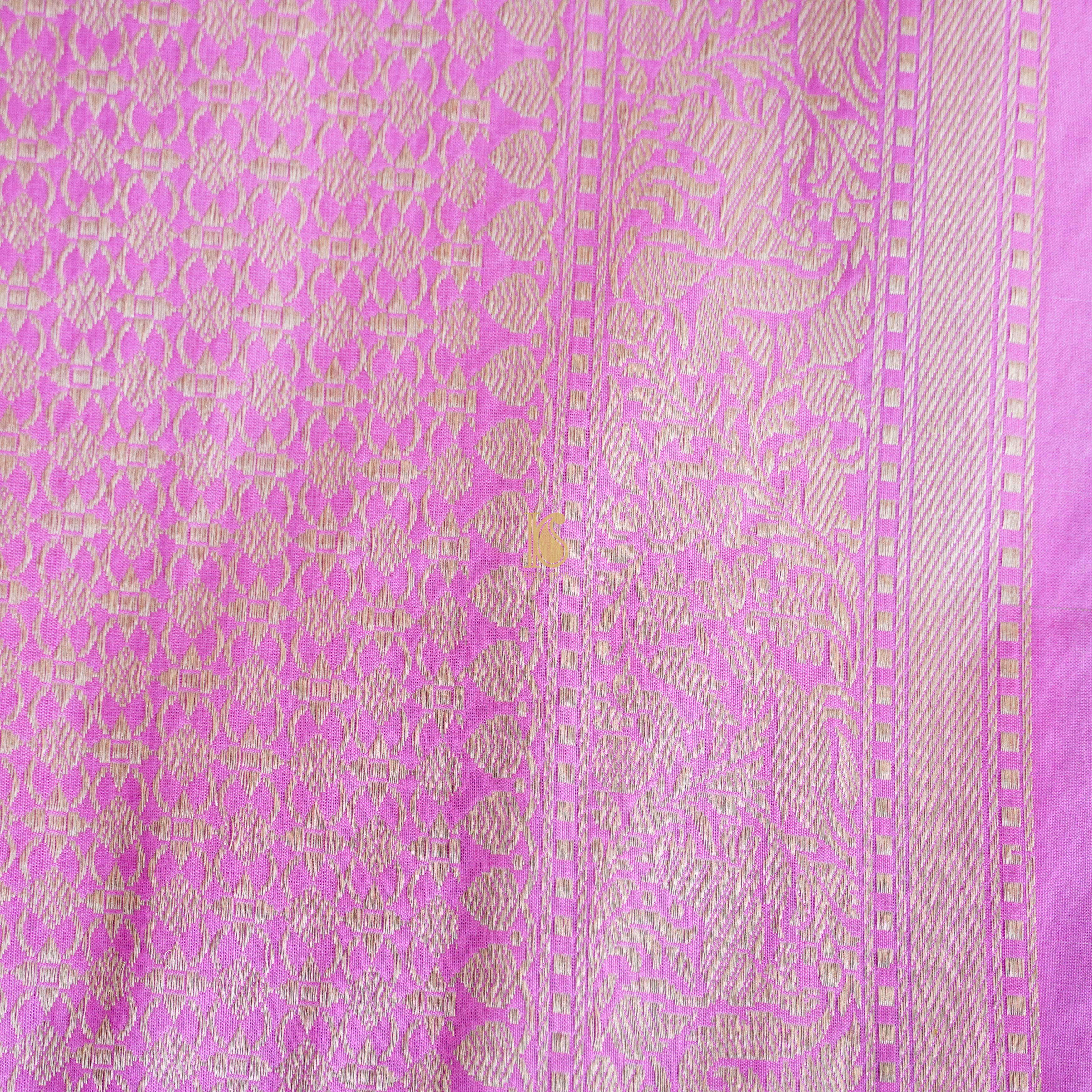 Handloom Katan Silk Orchid Pink Banarasi Shikargah Saree - Khinkhwab
