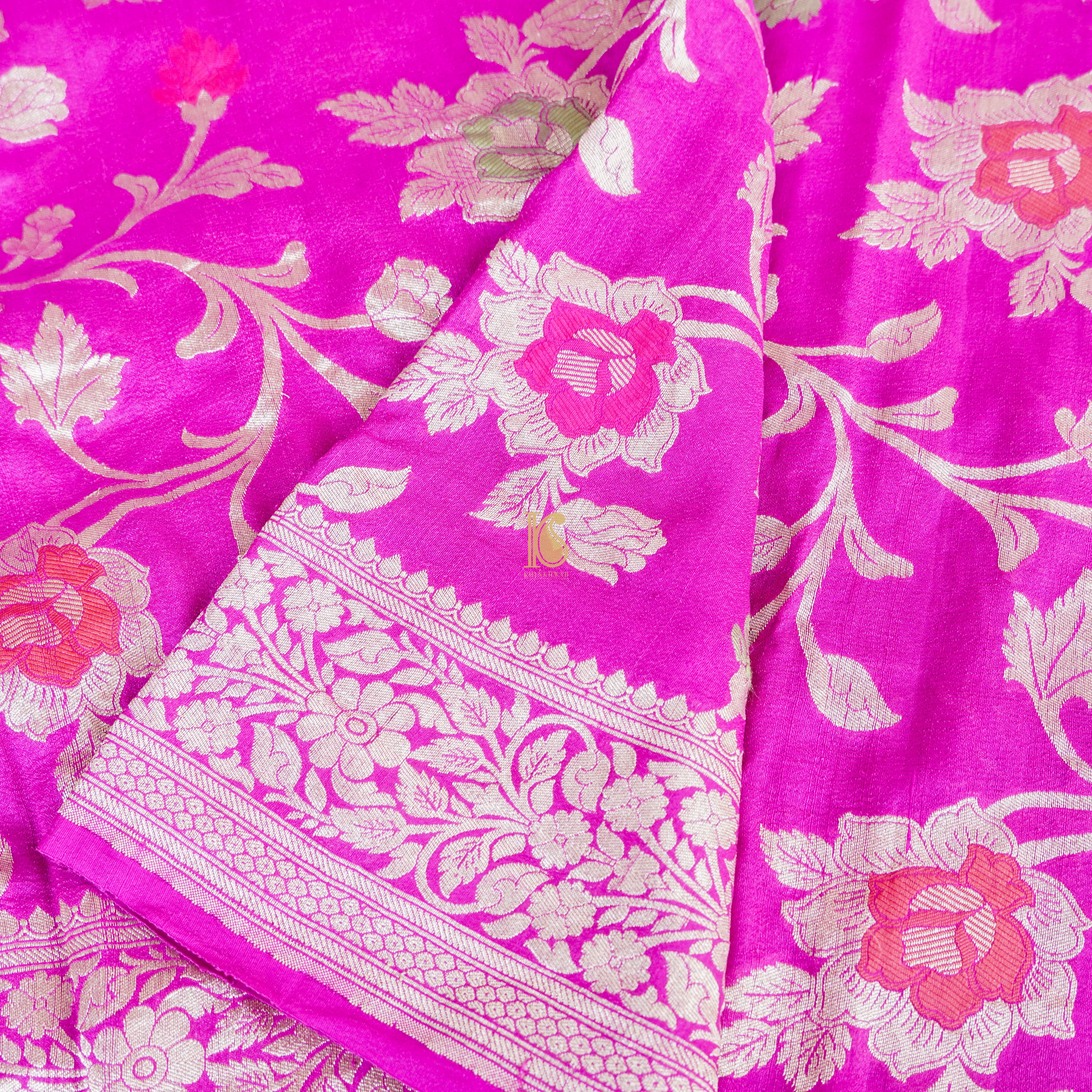 Handloom Banarasi Tussar Silk Purple Meenakari Saree - Khinkhwab