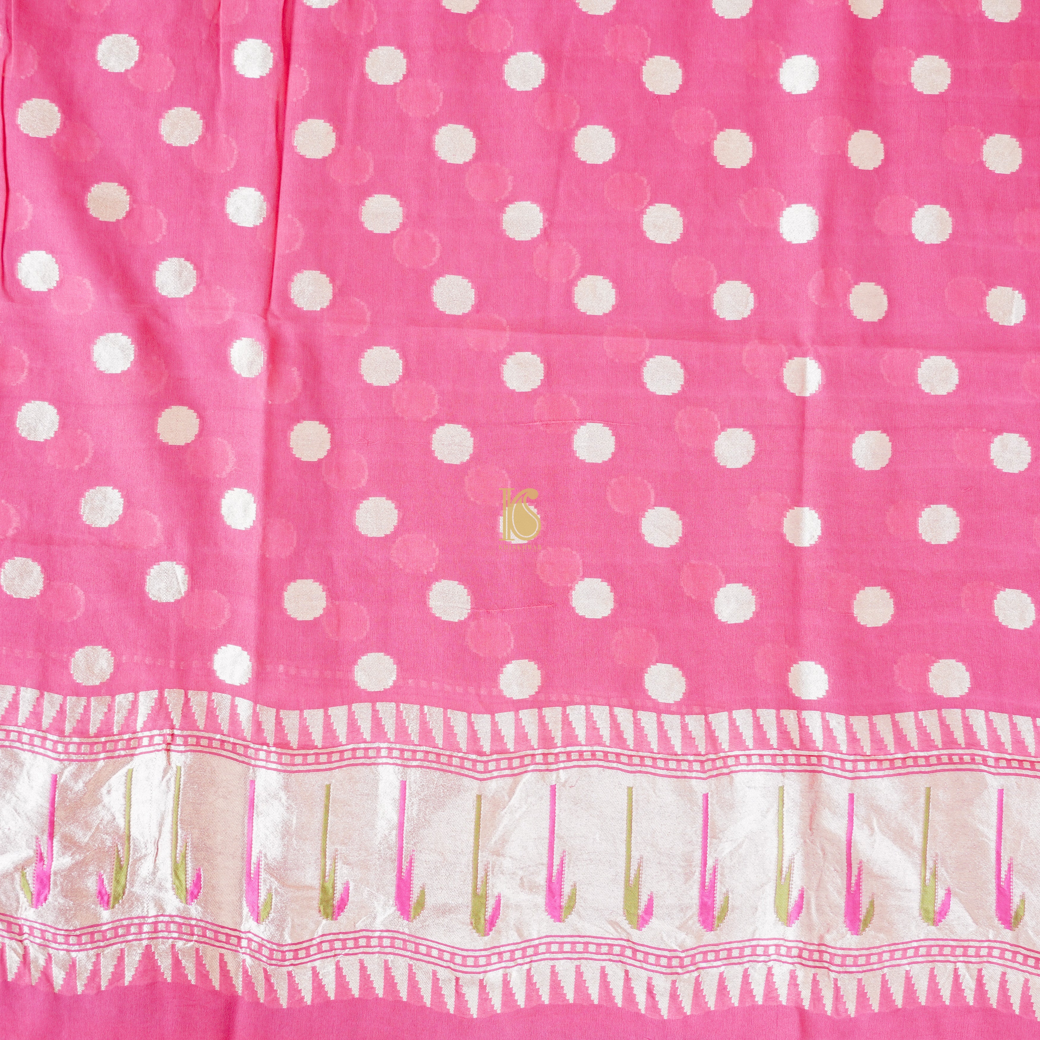 Hot Pink Handloom Pure Georgette Banarasi Suit Fabric - Khinkhwab