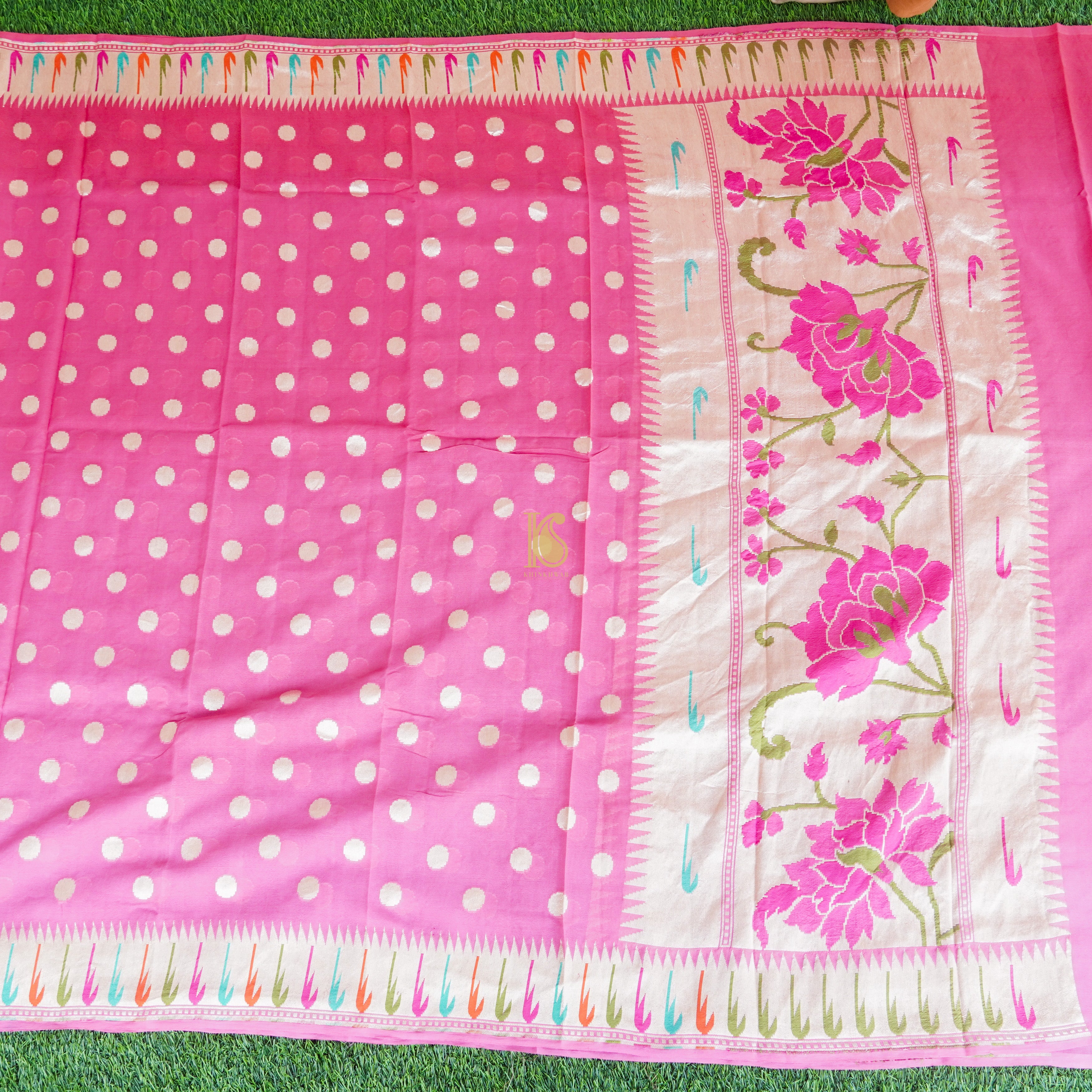 Hot Pink Handloom Pure Georgette Banarasi Suit Fabric - Khinkhwab