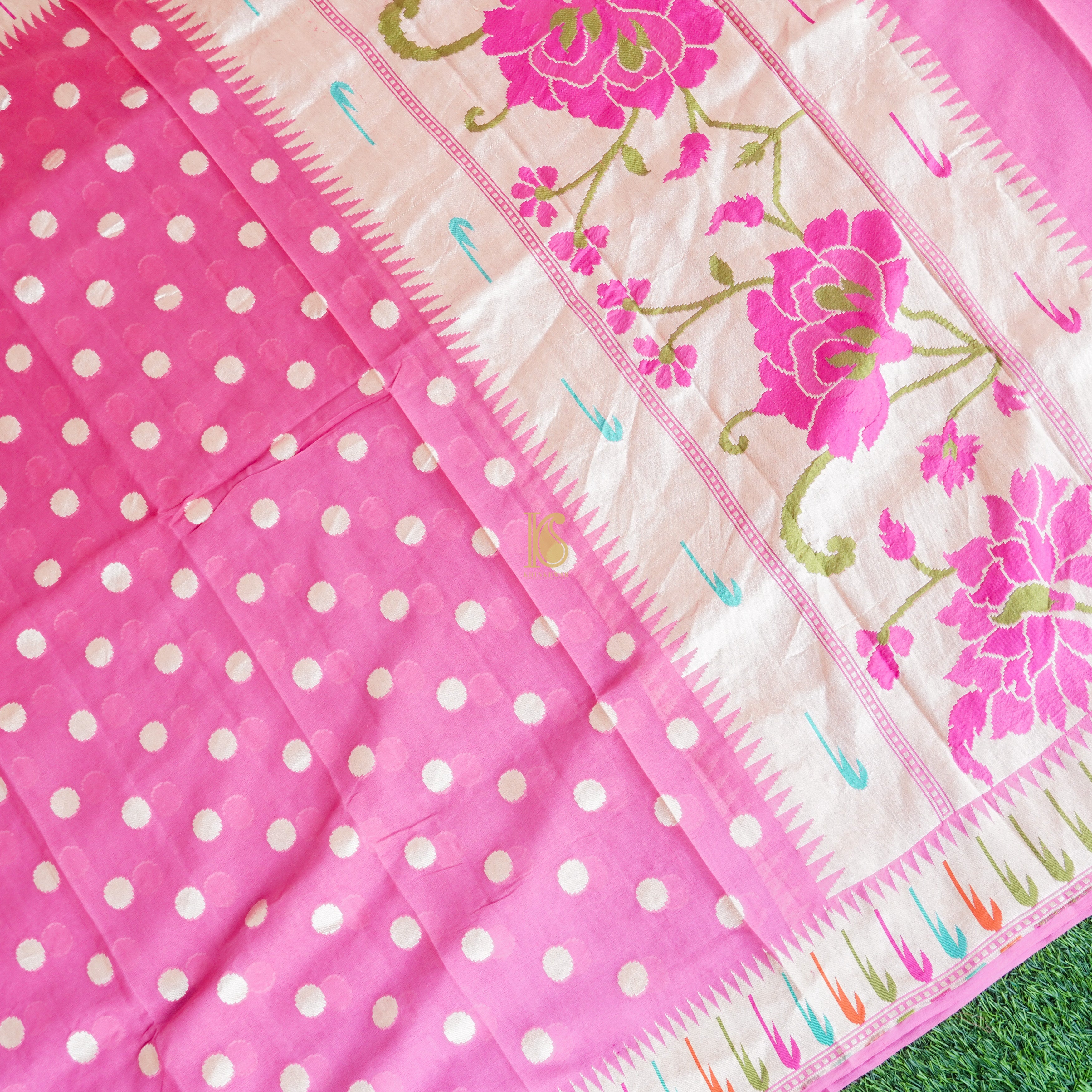 Hot Pink Handloom Pure Georgette Banarasi Suit Fabric - Khinkhwab