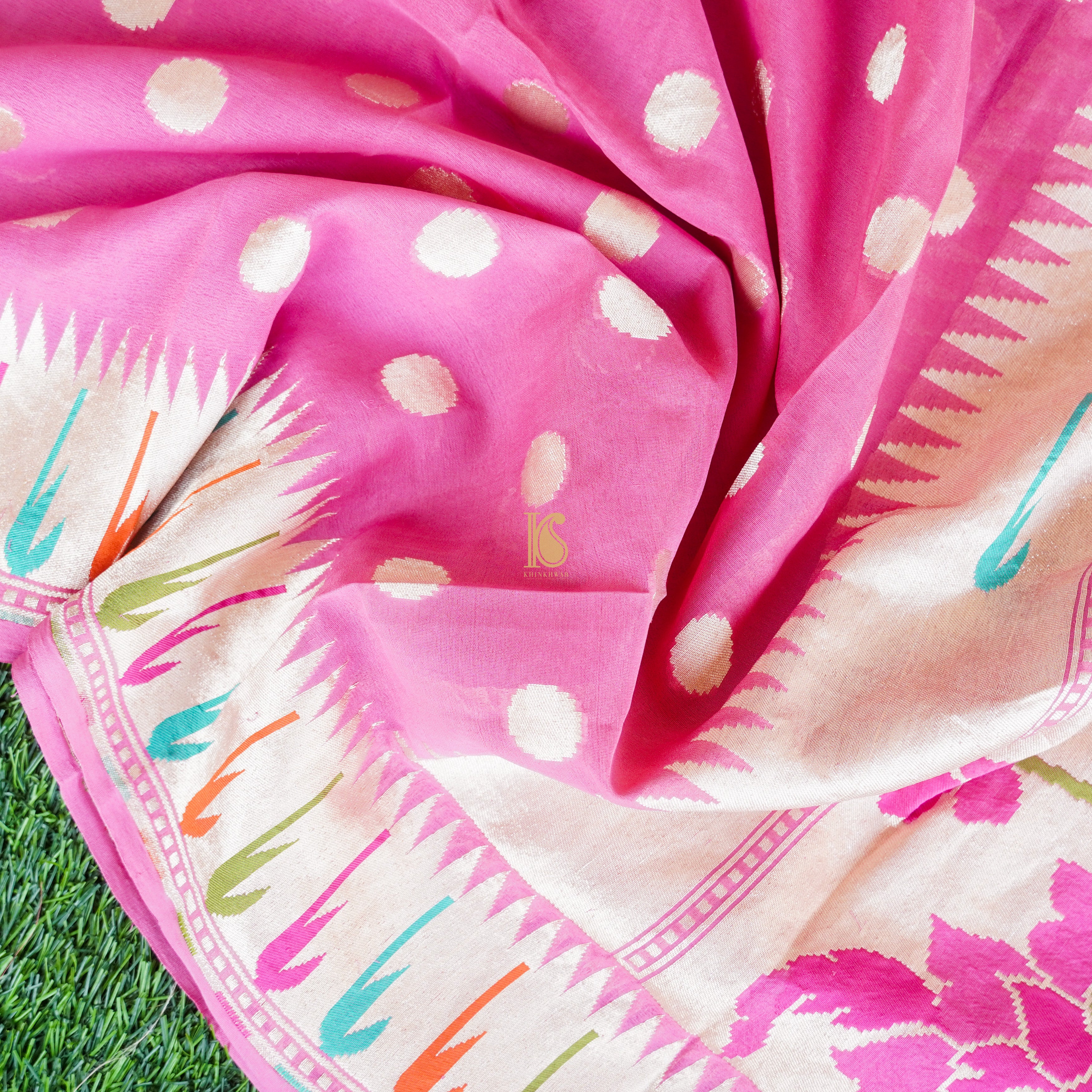Hot Pink Handloom Pure Georgette Banarasi Suit Fabric - Khinkhwab