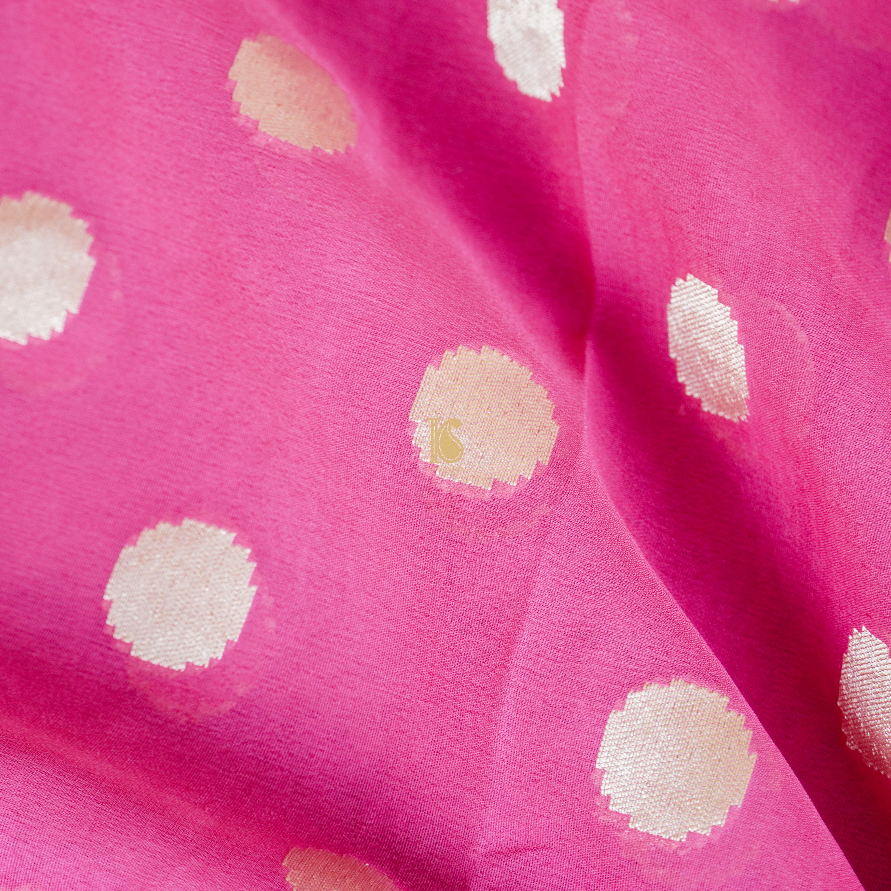 Hot Pink Handloom Pure Georgette Banarasi Suit Fabric - Khinkhwab