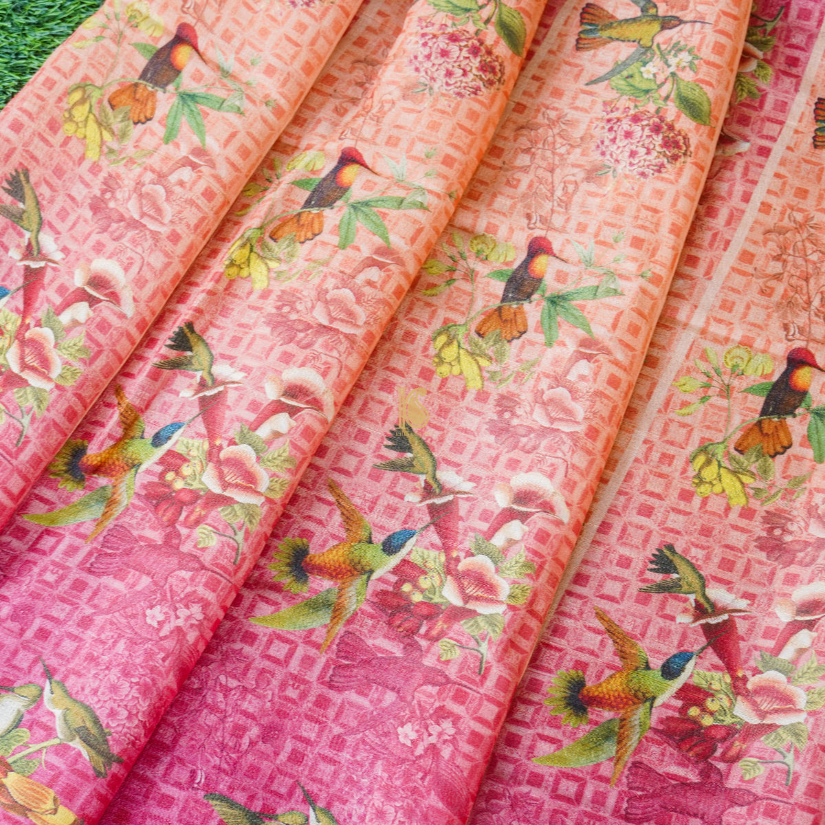 Cerise Pink Pure Tussar Silk Print Kalidar Lehenga Set - Khinkhwab
