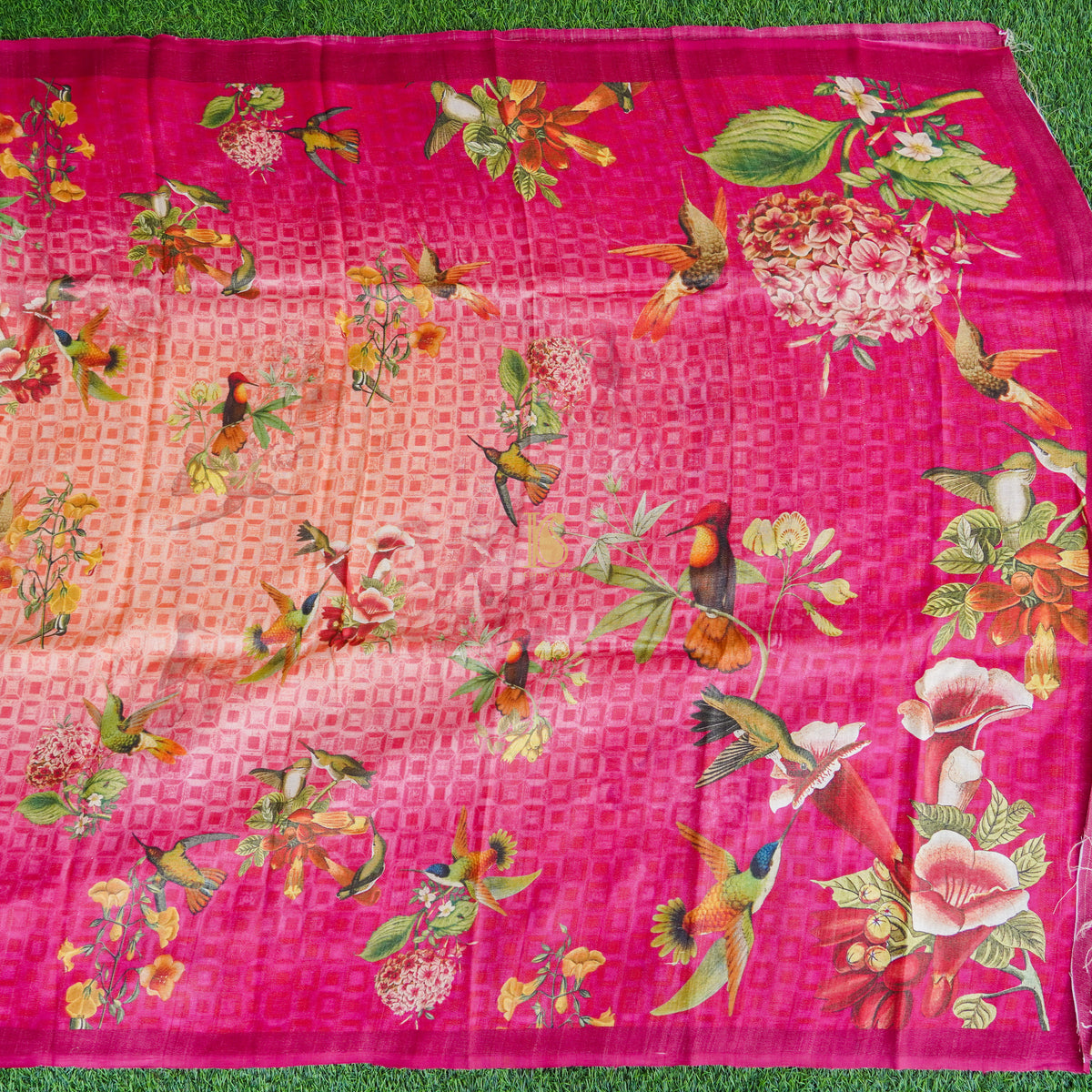 Cerise Pink Pure Tussar Silk Print Kalidar Lehenga Set - Khinkhwab
