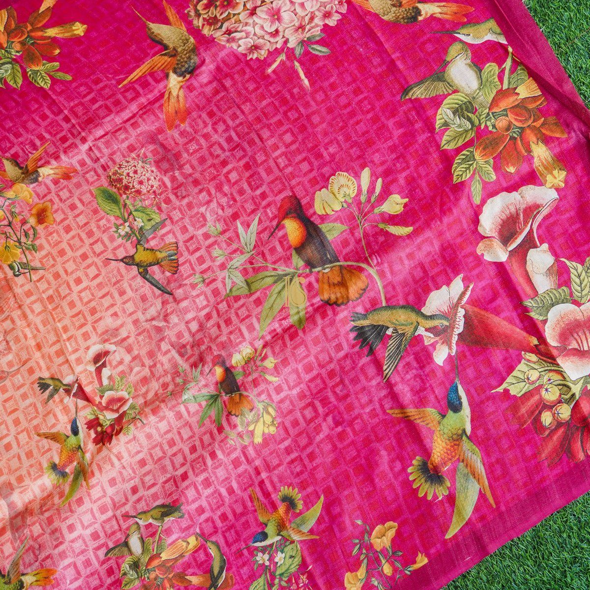 Cerise Pink Pure Tussar Silk Print Kalidar Lehenga Set - Khinkhwab