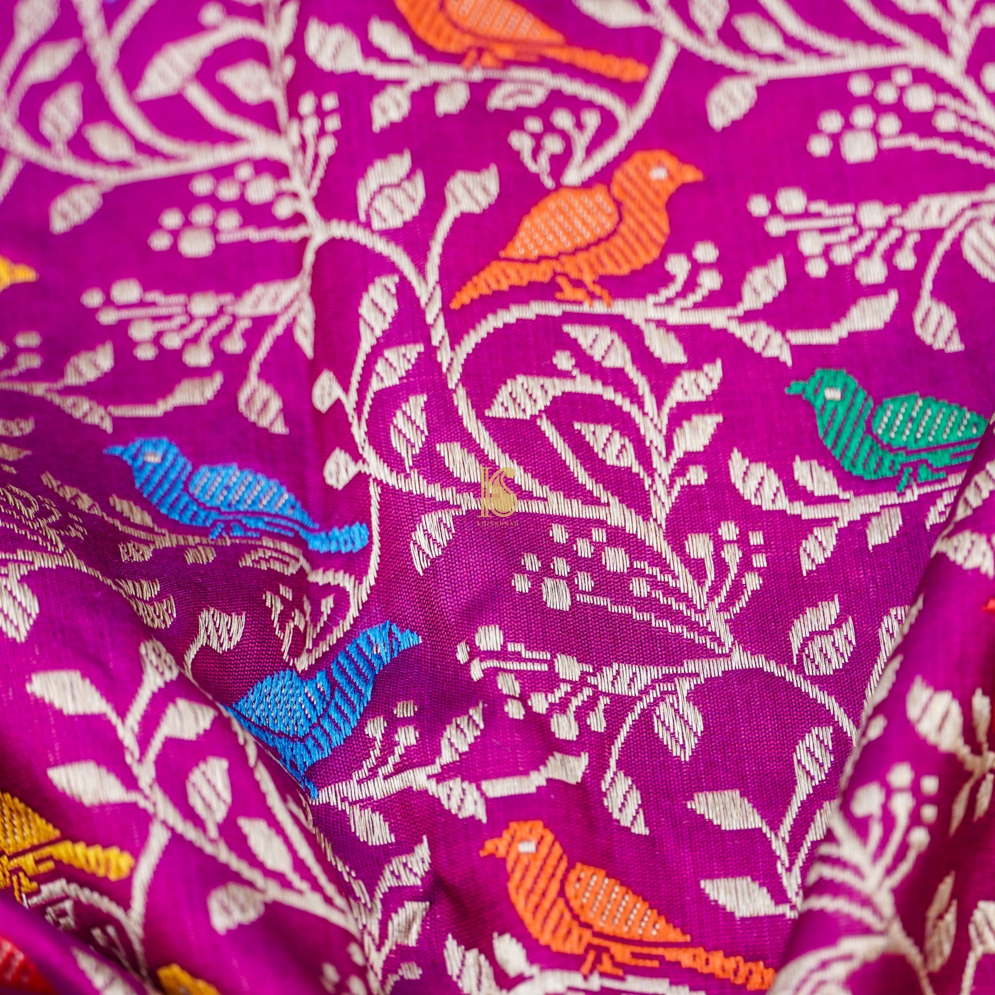 Violet Red Pure Katan Silk Handwoven Banarasi Jaal Bird Dupatta - Khinkhwab
