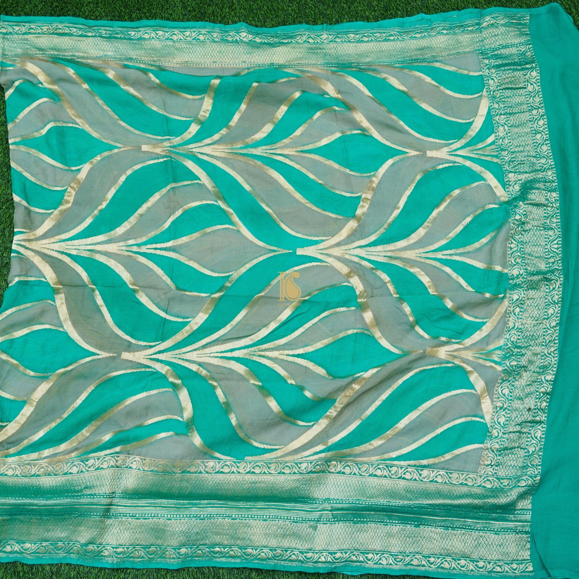 Aquamarine & Mantle Georgette Handloom Banarasi Dupatta - Khinkhwab