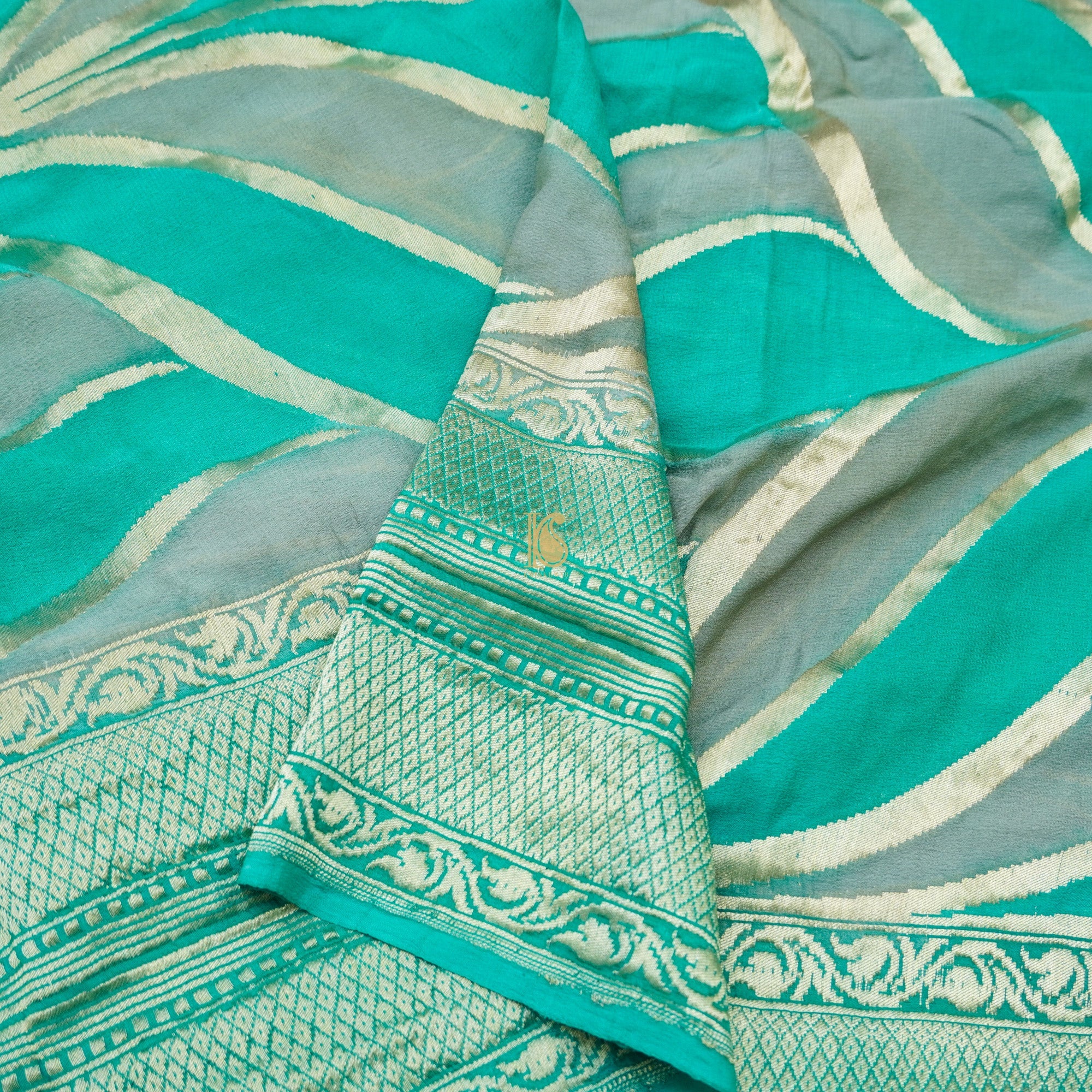 Aquamarine & Mantle Georgette Handloom Banarasi Dupatta - Khinkhwab