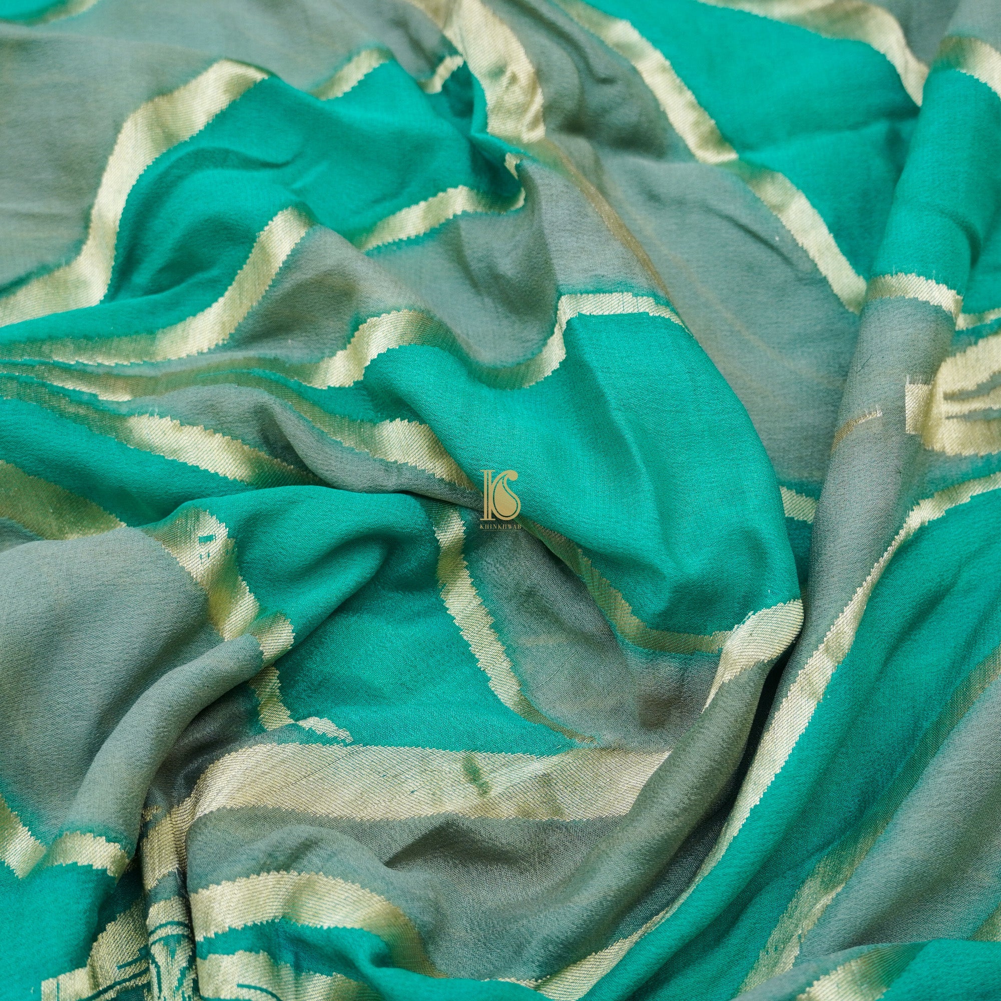 Aquamarine & Mantle Georgette Handloom Banarasi Dupatta - Khinkhwab