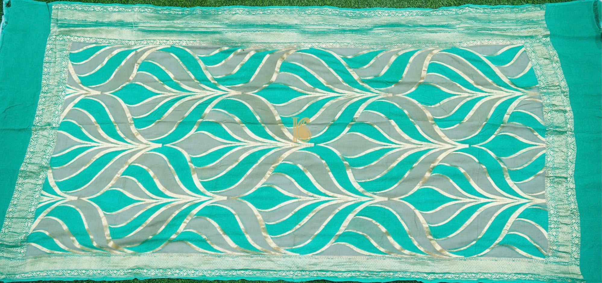 Aquamarine & Mantle Georgette Handloom Banarasi Dupatta - Khinkhwab
