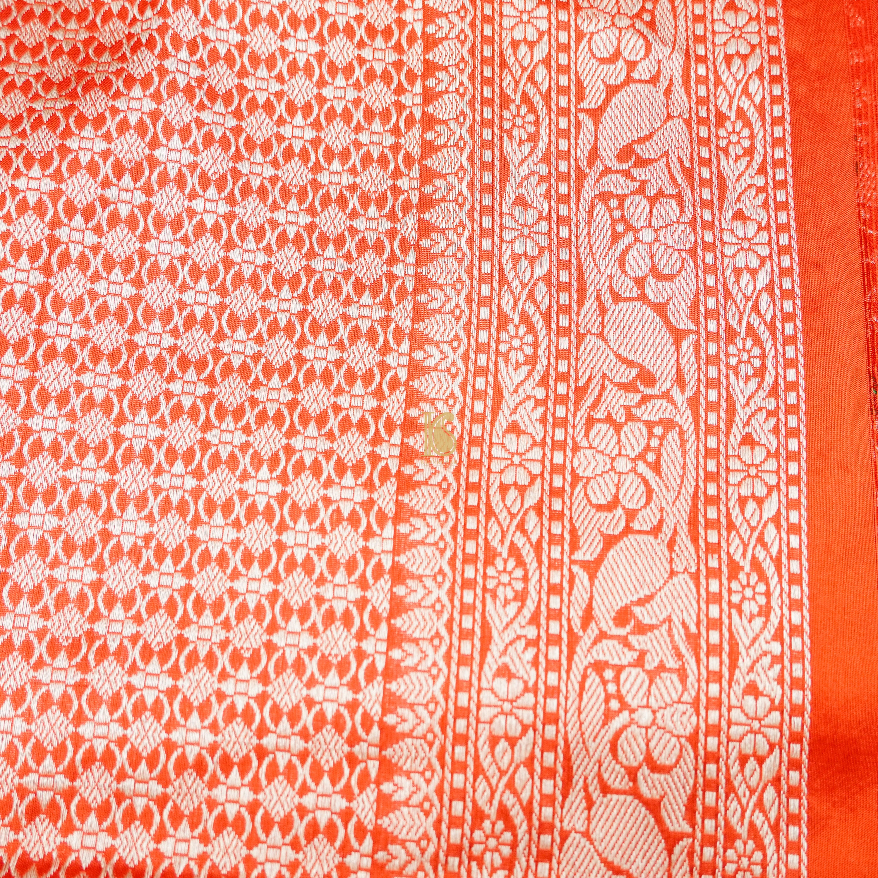 Handloom Katan Silk Outrageous Orange Banarasi Shikargah Saree - Khinkhwab
