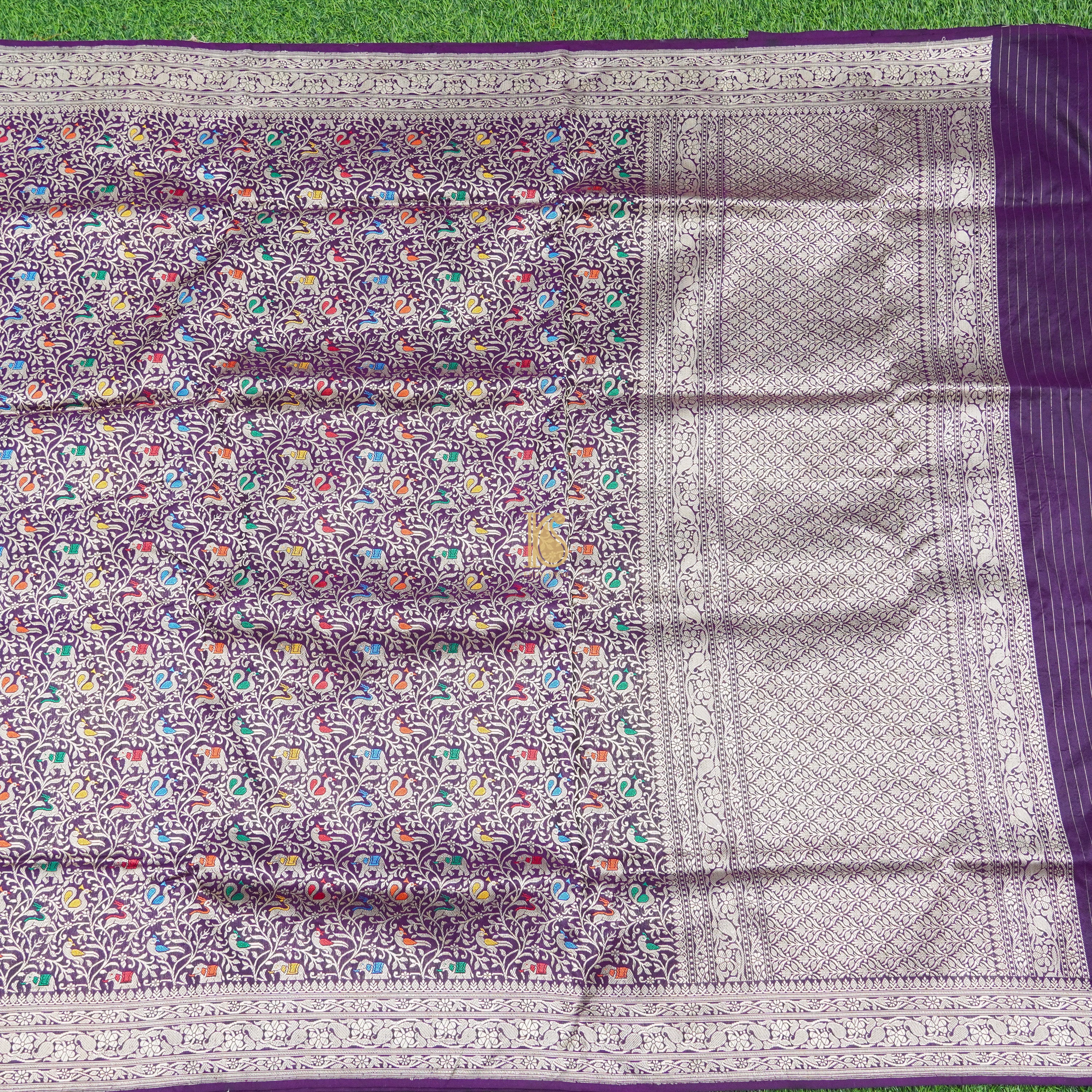 Handloom Katan Silk Seance Purple Banarasi Shikargah Saree - Khinkhwab
