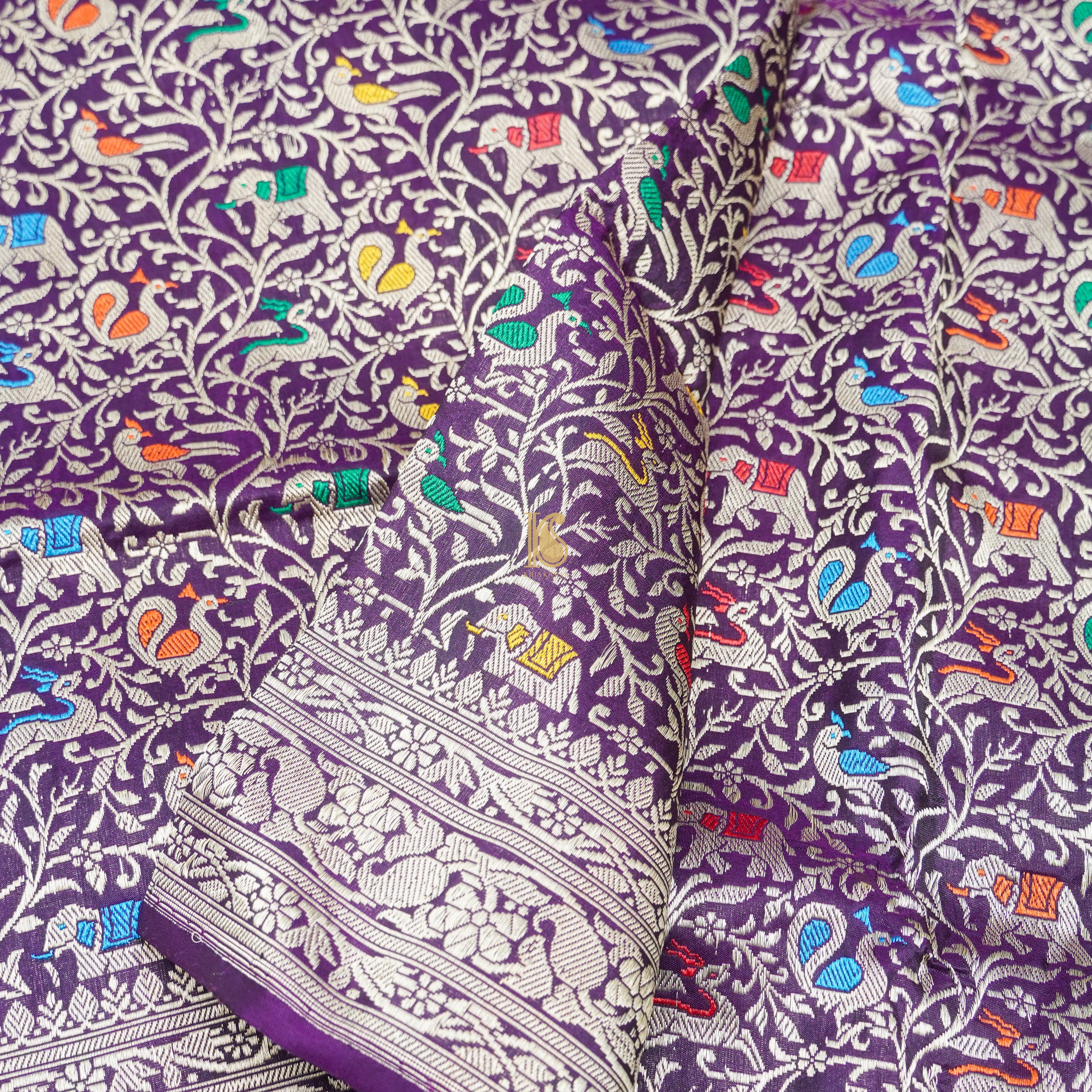 Handloom Katan Silk Seance Purple Banarasi Shikargah Saree - Khinkhwab