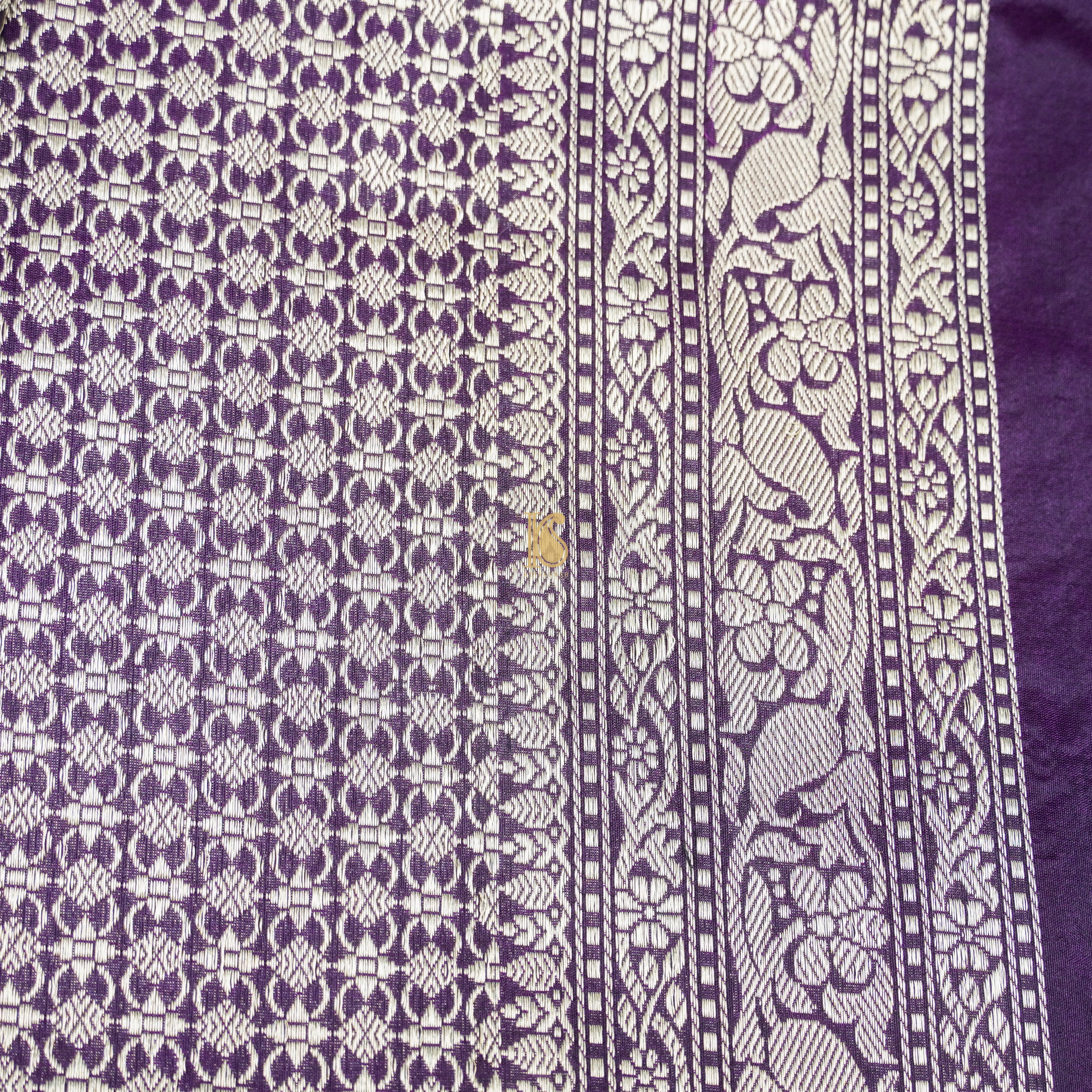 Handloom Katan Silk Seance Purple Banarasi Shikargah Saree - Khinkhwab