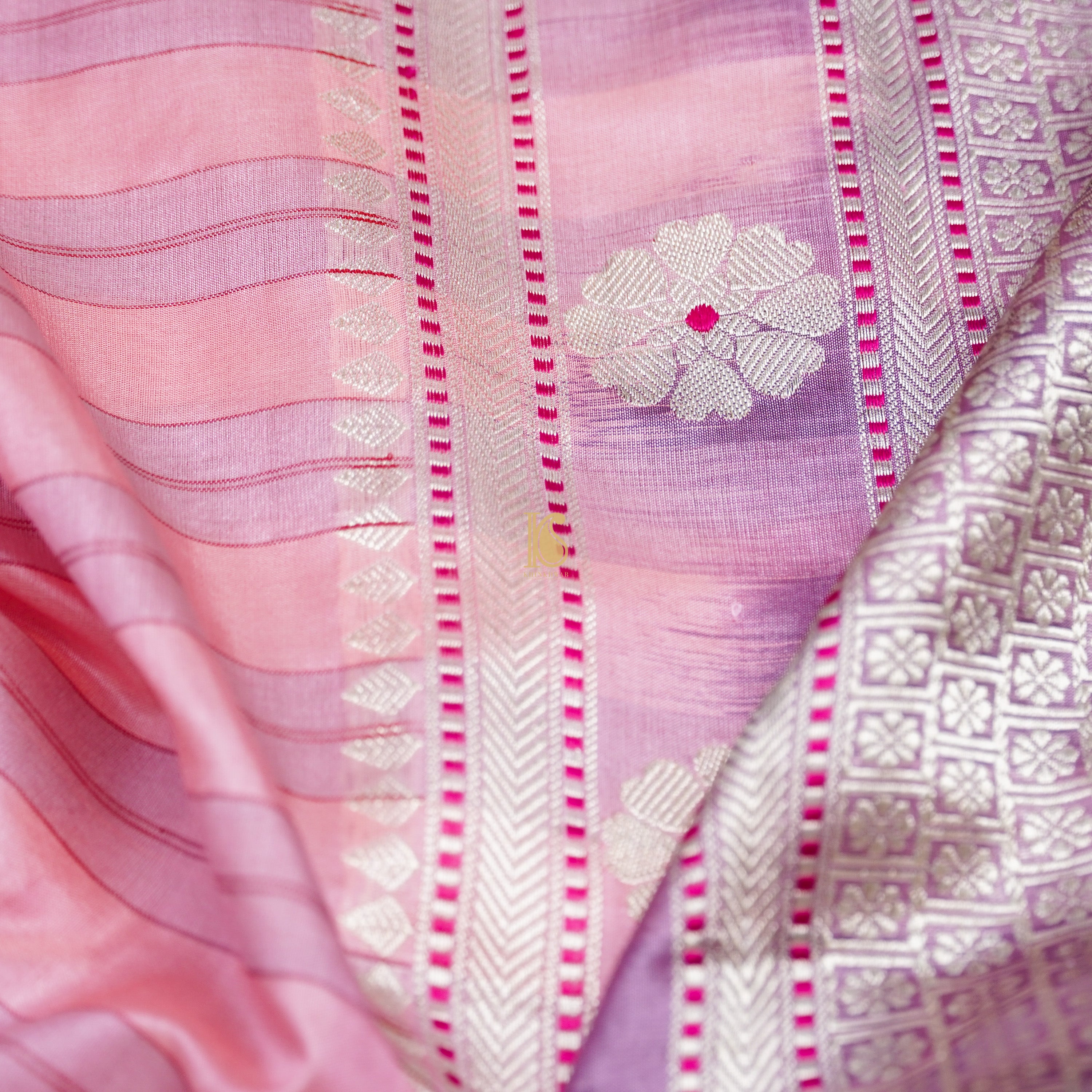 Handwoven Classic Rose Pink Pure Mashru Silk Banarasi Saree - Khinkhwab