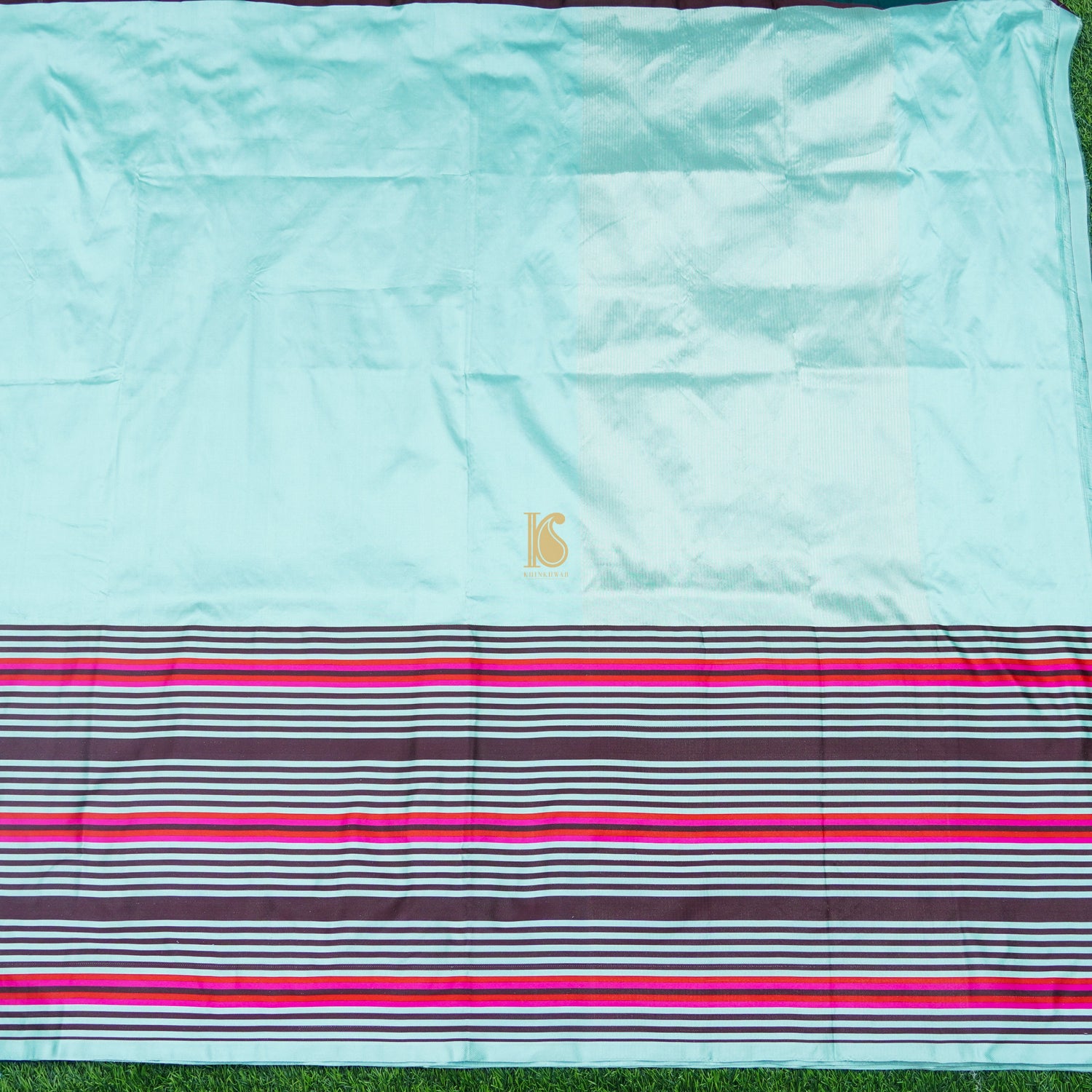 Powder Blue Handwoven Pure Mashru Silk Stripes Border Saree - Khinkhwab