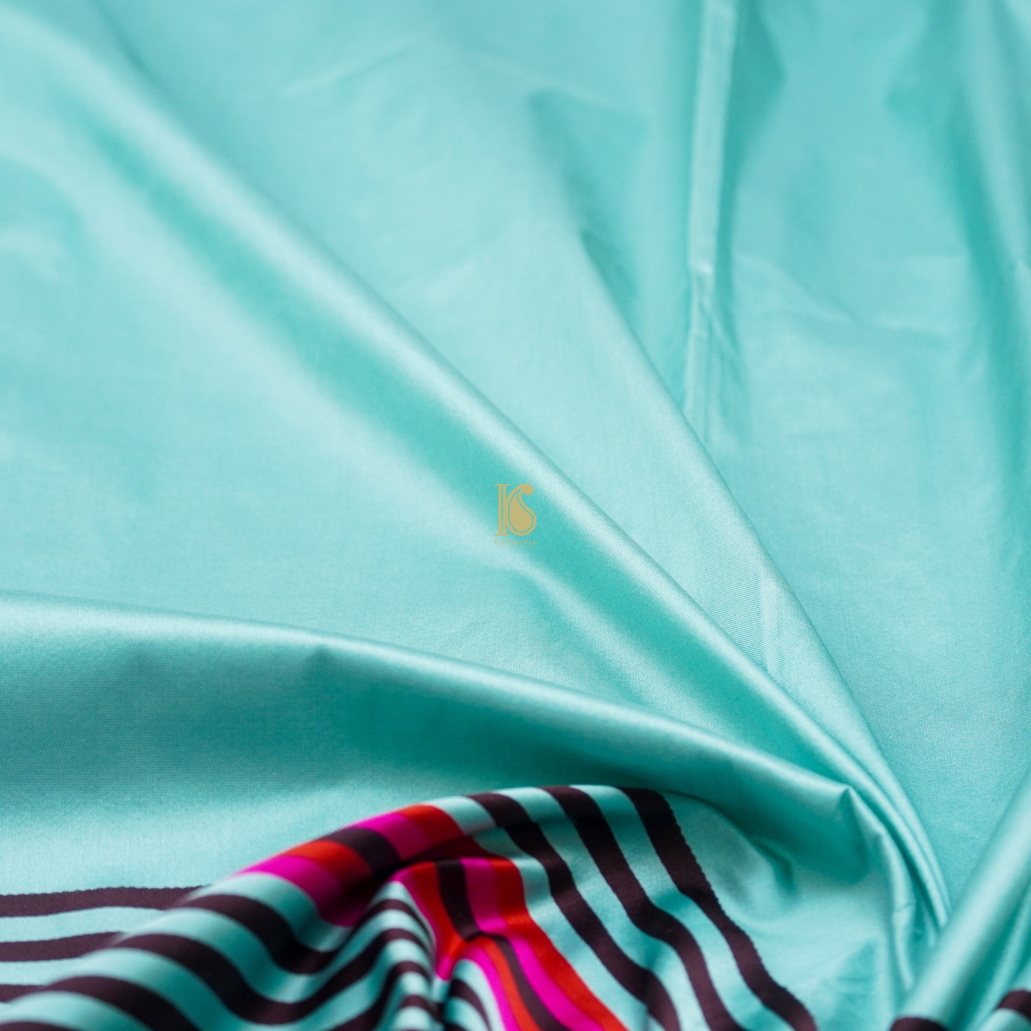 Powder Blue Handwoven Pure Mashru Silk Stripes Border Saree - Khinkhwab