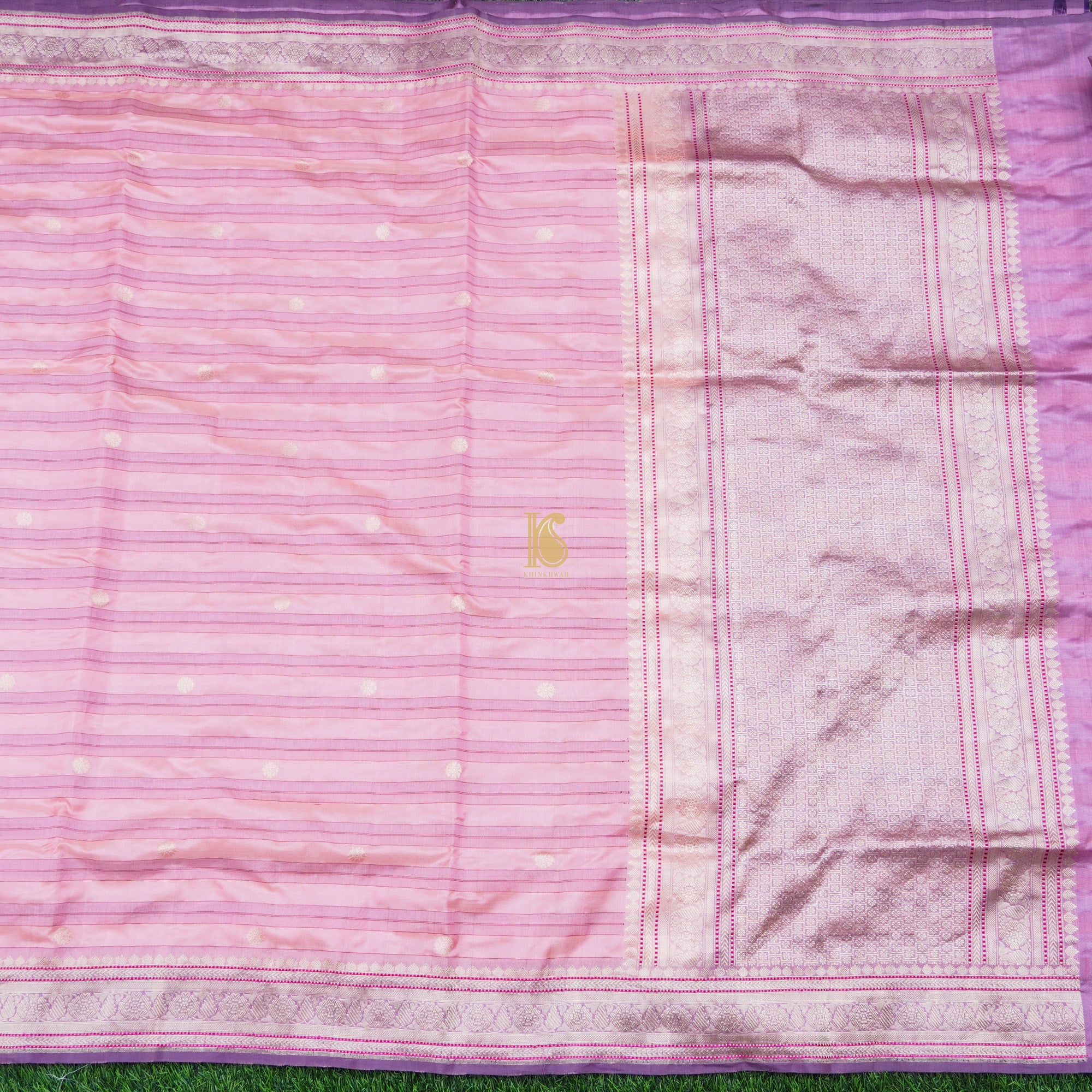 Handwoven Pink Pure Mashru Kora Silk Banarasi Saree - Khinkhwab