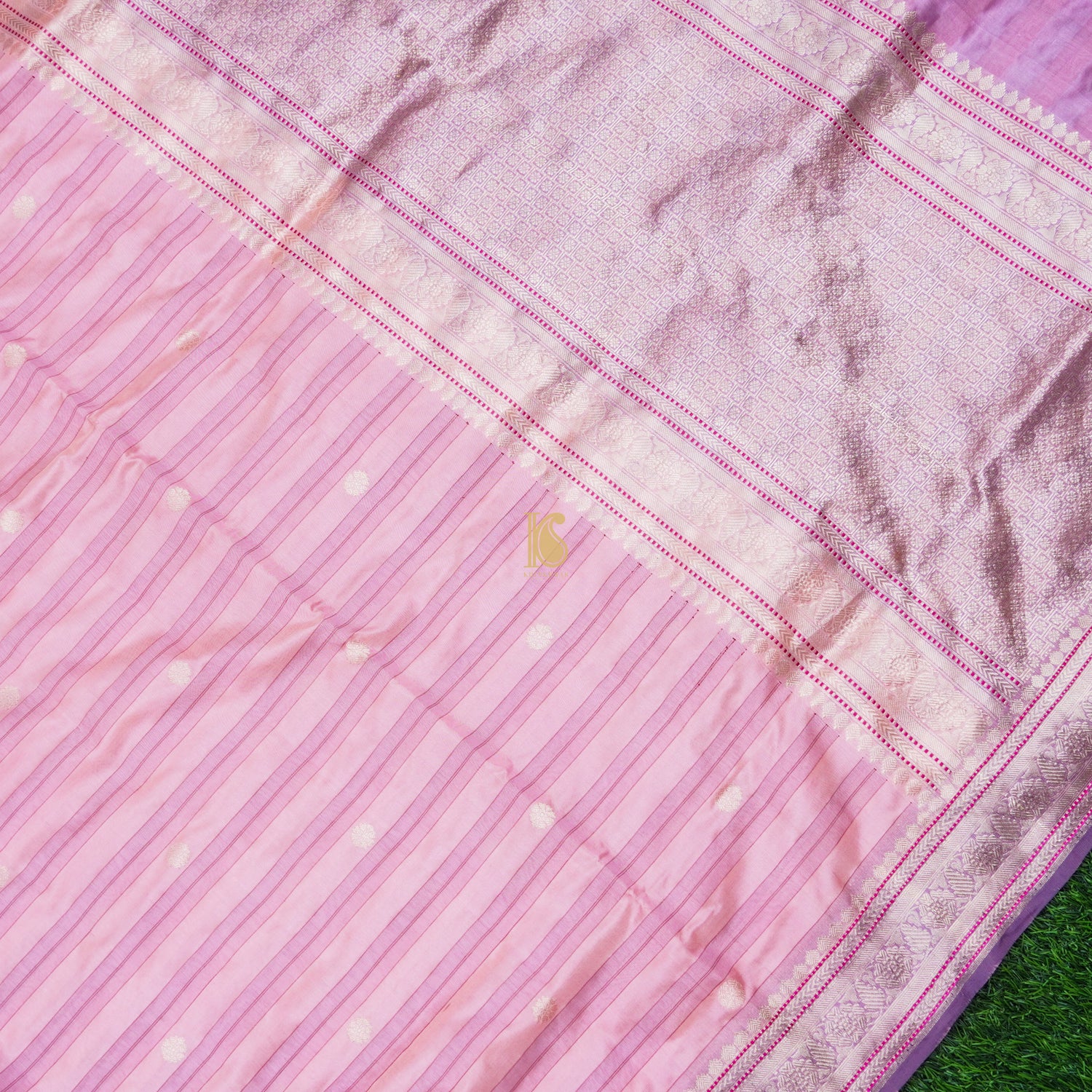 Handwoven Pink Pure Mashru Kora Silk Banarasi Saree - Khinkhwab