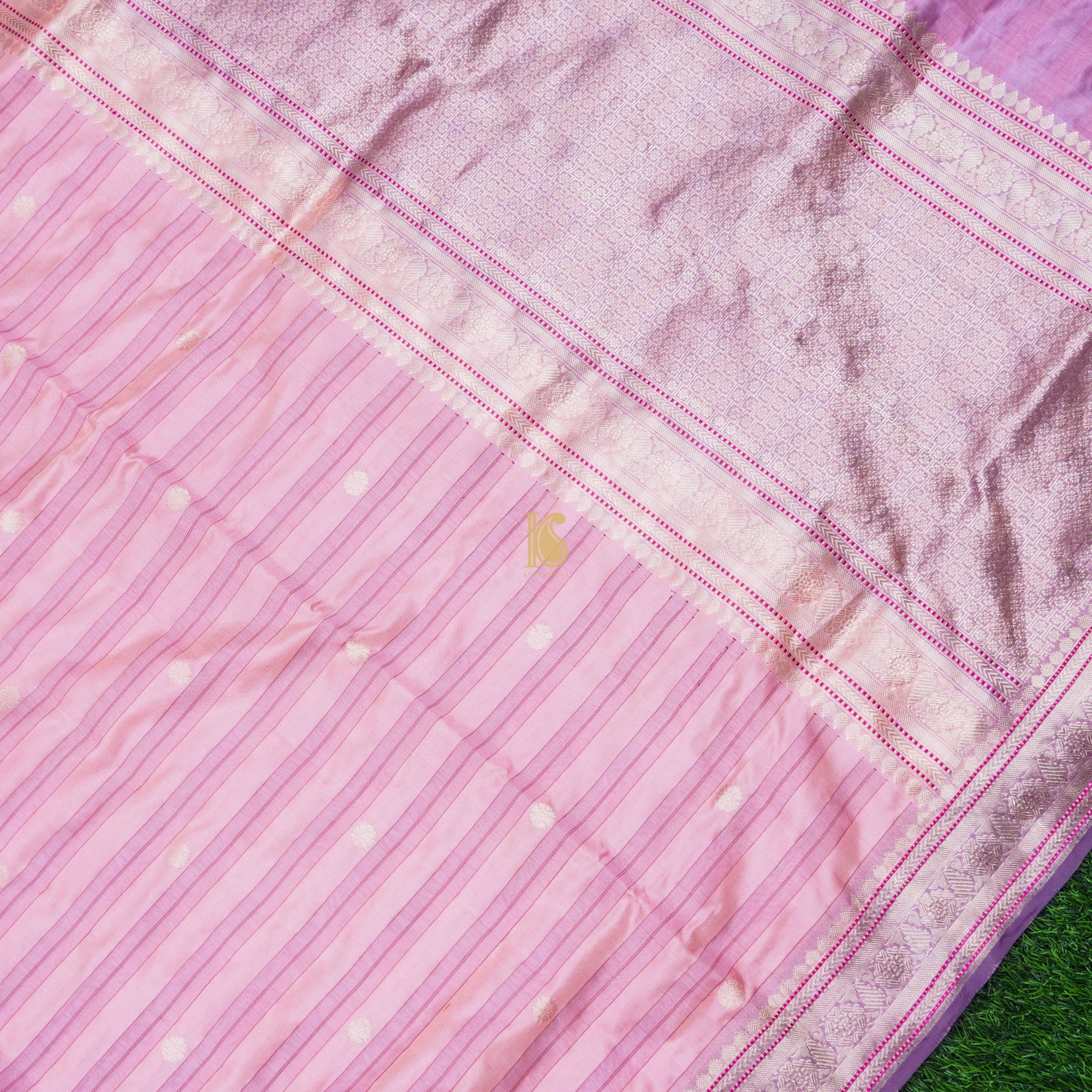 Handwoven Pink Pure Mashru Kora Silk Banarasi Saree - Khinkhwab