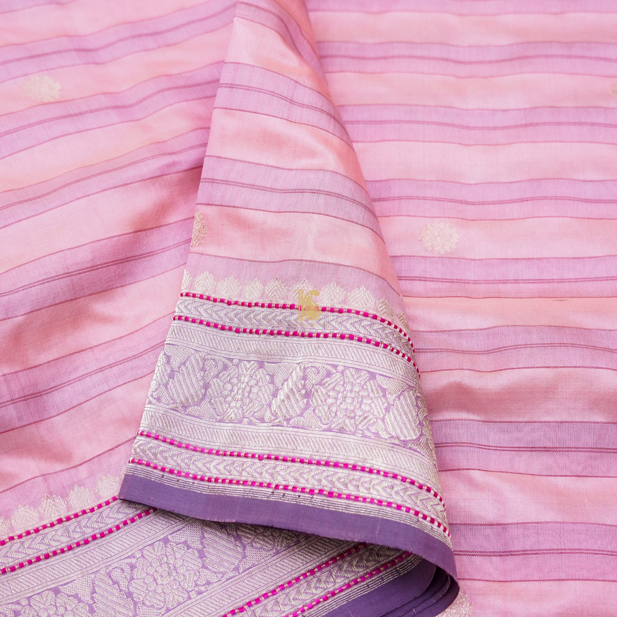 Handwoven Pink Pure Mashru Kora Silk Banarasi Saree - Khinkhwab