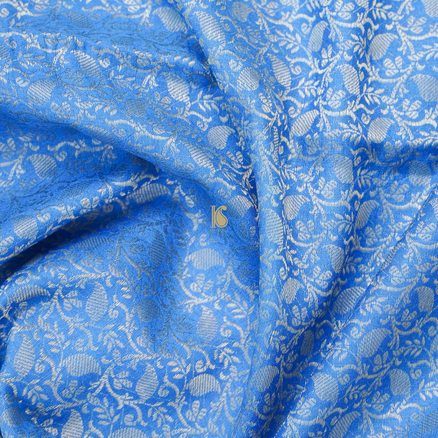 Blue Pure Moonga Silk Handloom Banarasi Suit Fabric - Khinkhwab