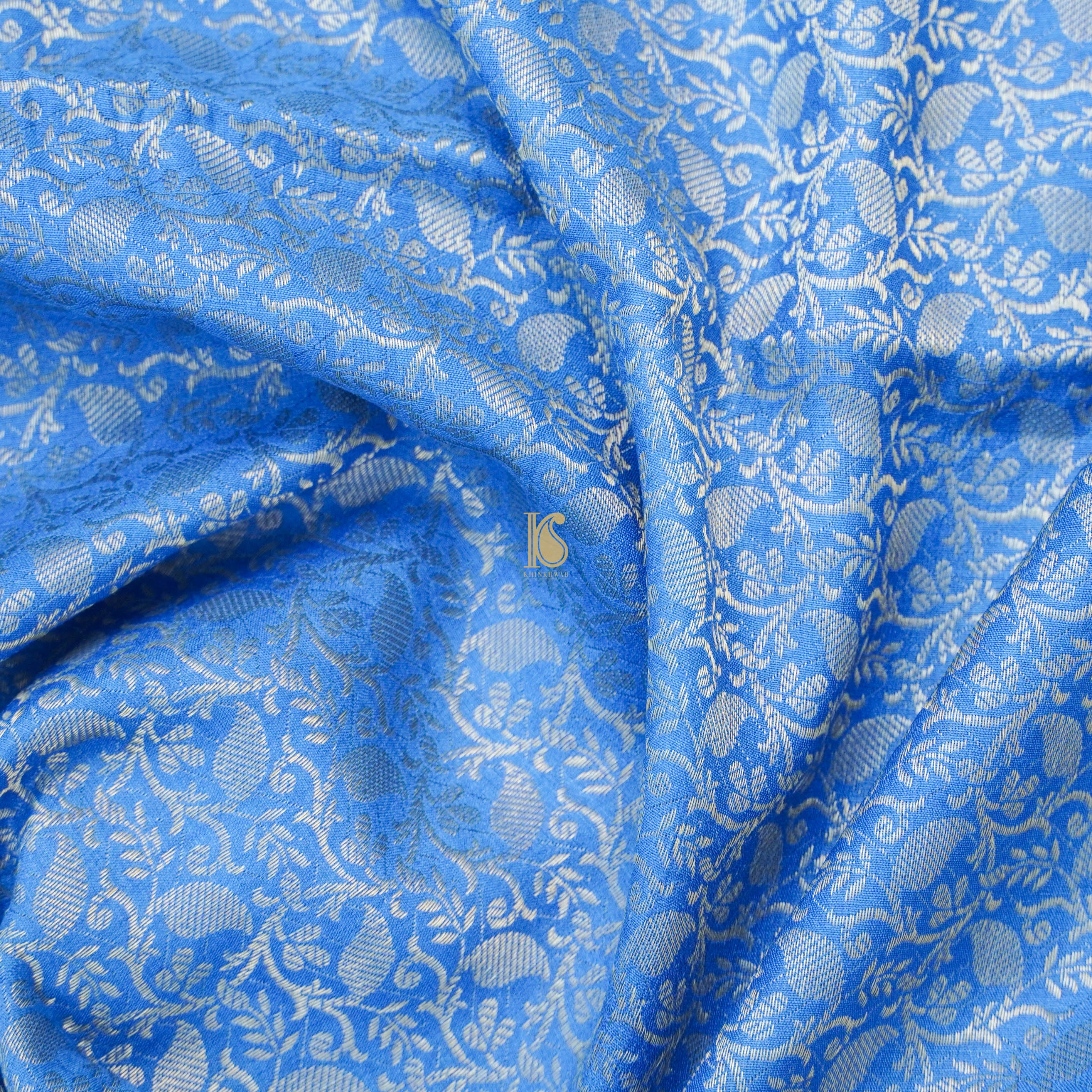 Blue Pure Moonga Silk Handloom Banarasi Suit Fabric - Khinkhwab