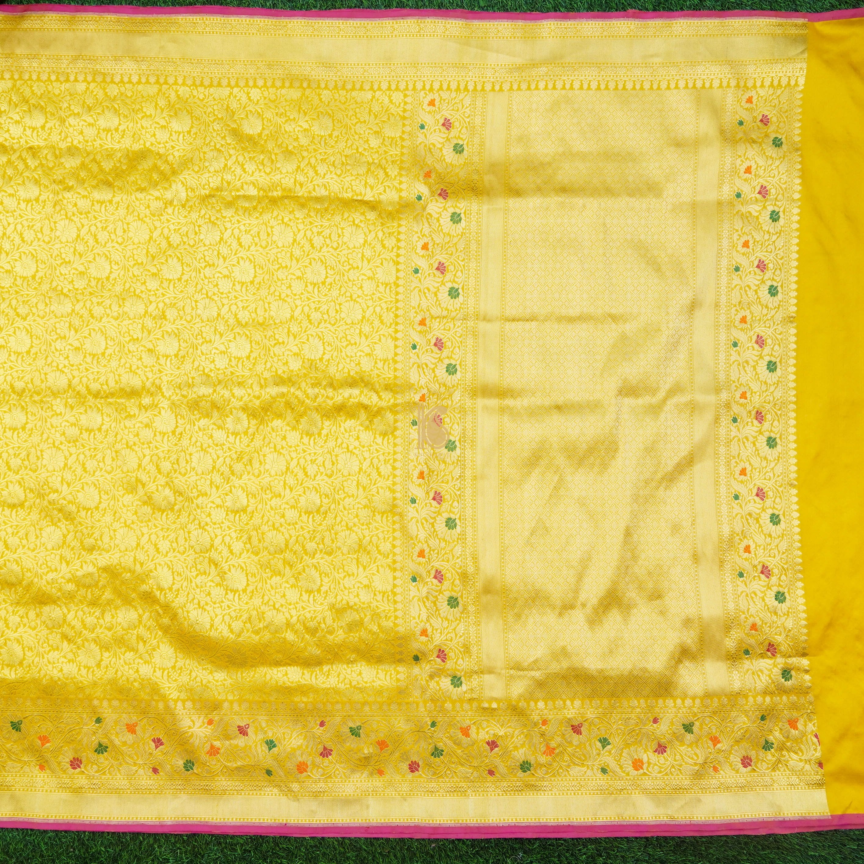 Handloom Pure Katan Silk Yellow Tanchoi Banarasi Saree - Khinkhwab