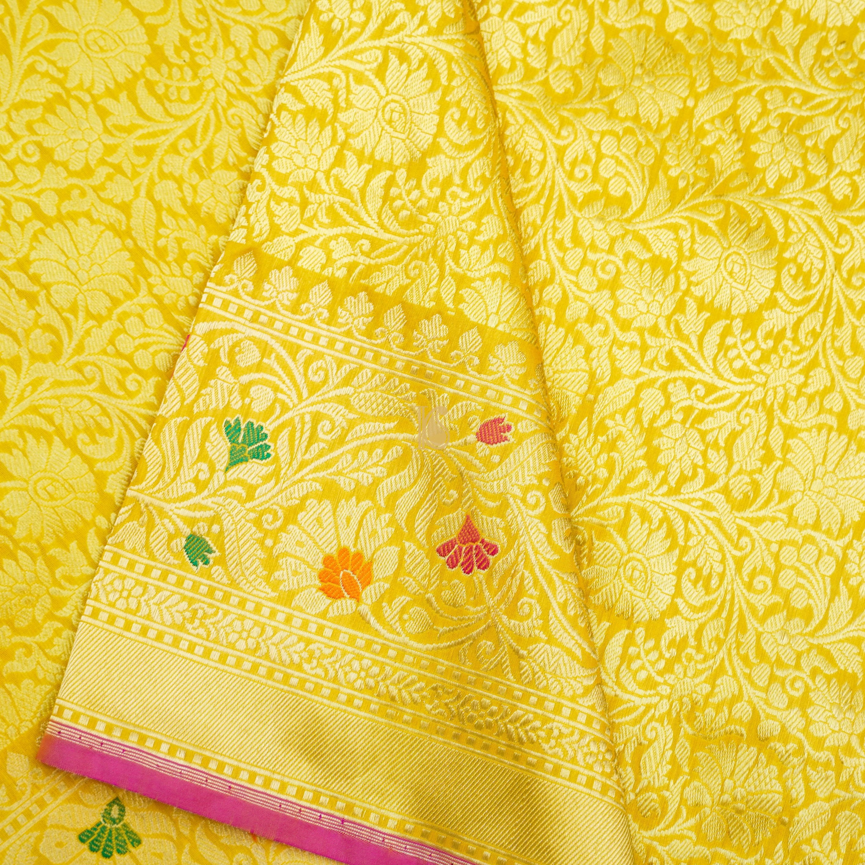 Handloom Pure Katan Silk Yellow Tanchoi Banarasi Saree - Khinkhwab