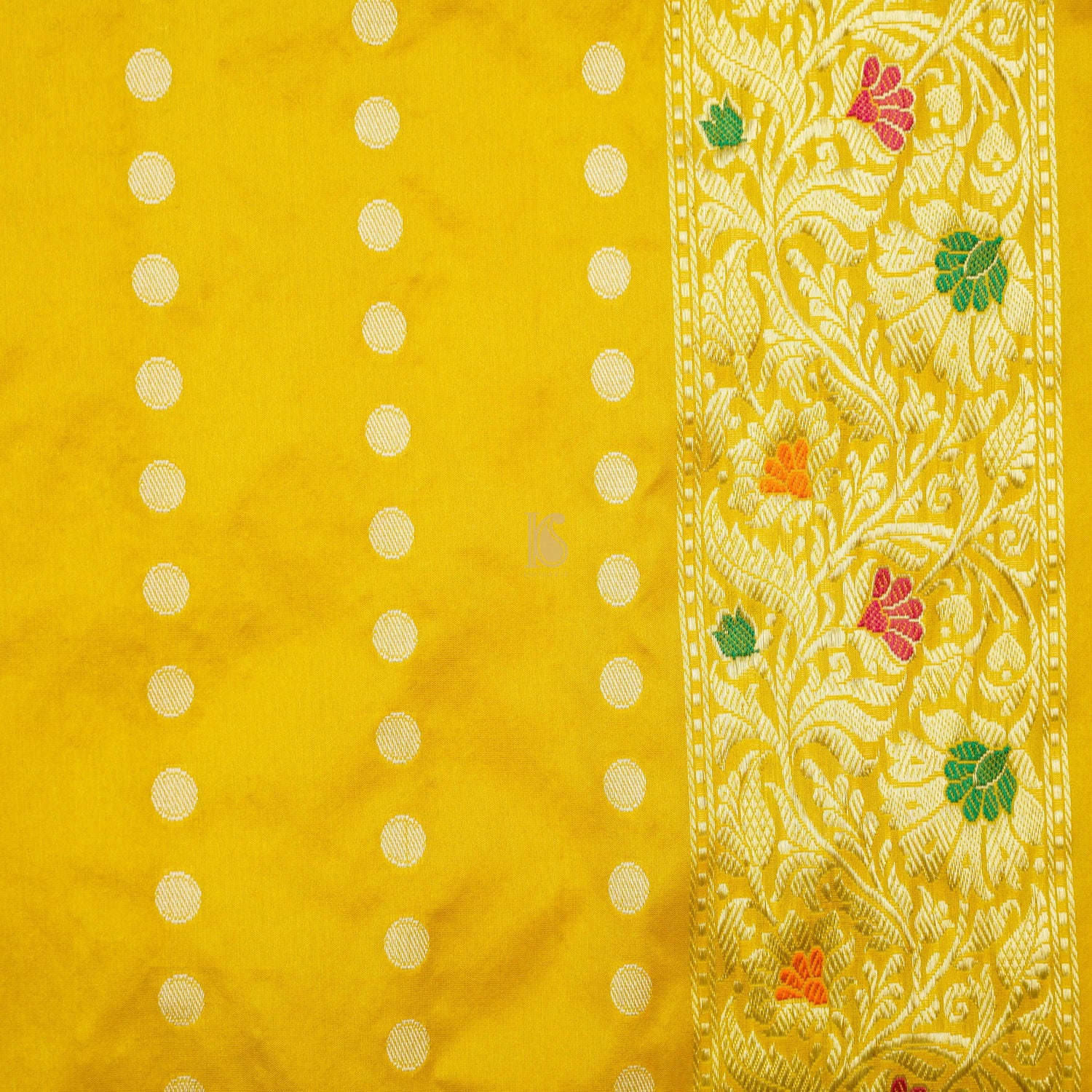 Handloom Pure Katan Silk Yellow Tanchoi Banarasi Saree - Khinkhwab