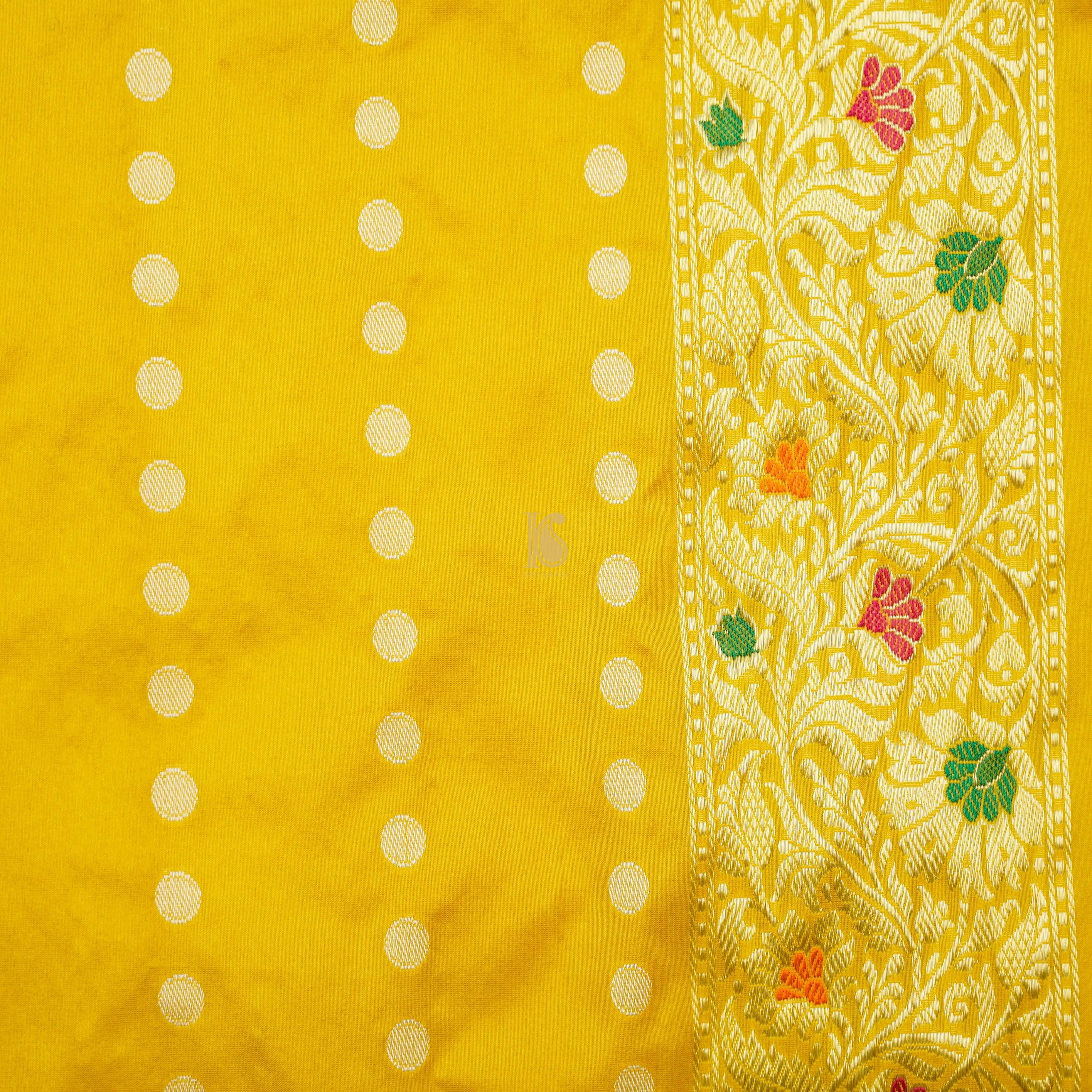 Handloom Pure Katan Silk Yellow Tanchoi Banarasi Saree - Khinkhwab