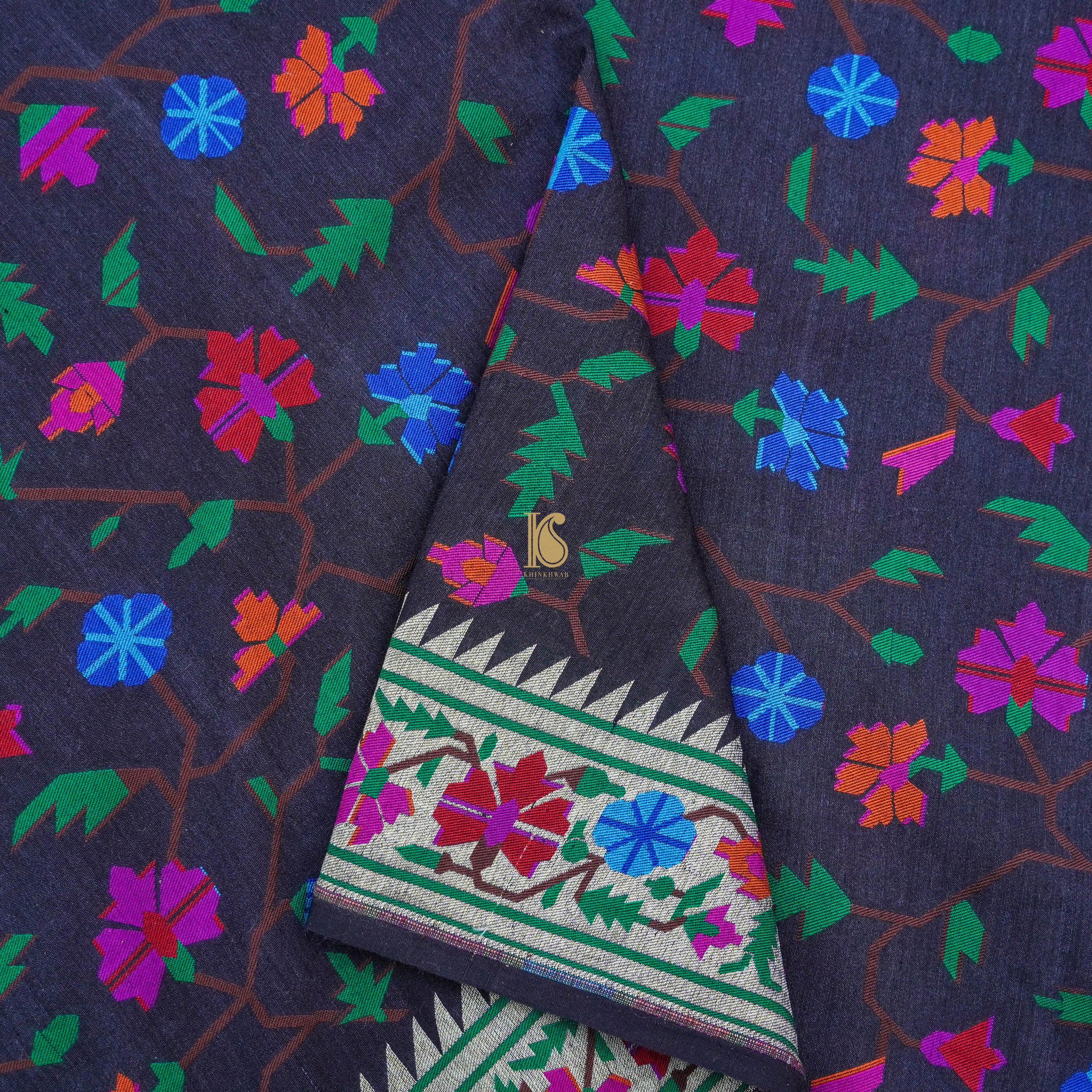 Black Pure Moonga Silk Handloom Banarasi Saree - Khinkhwab