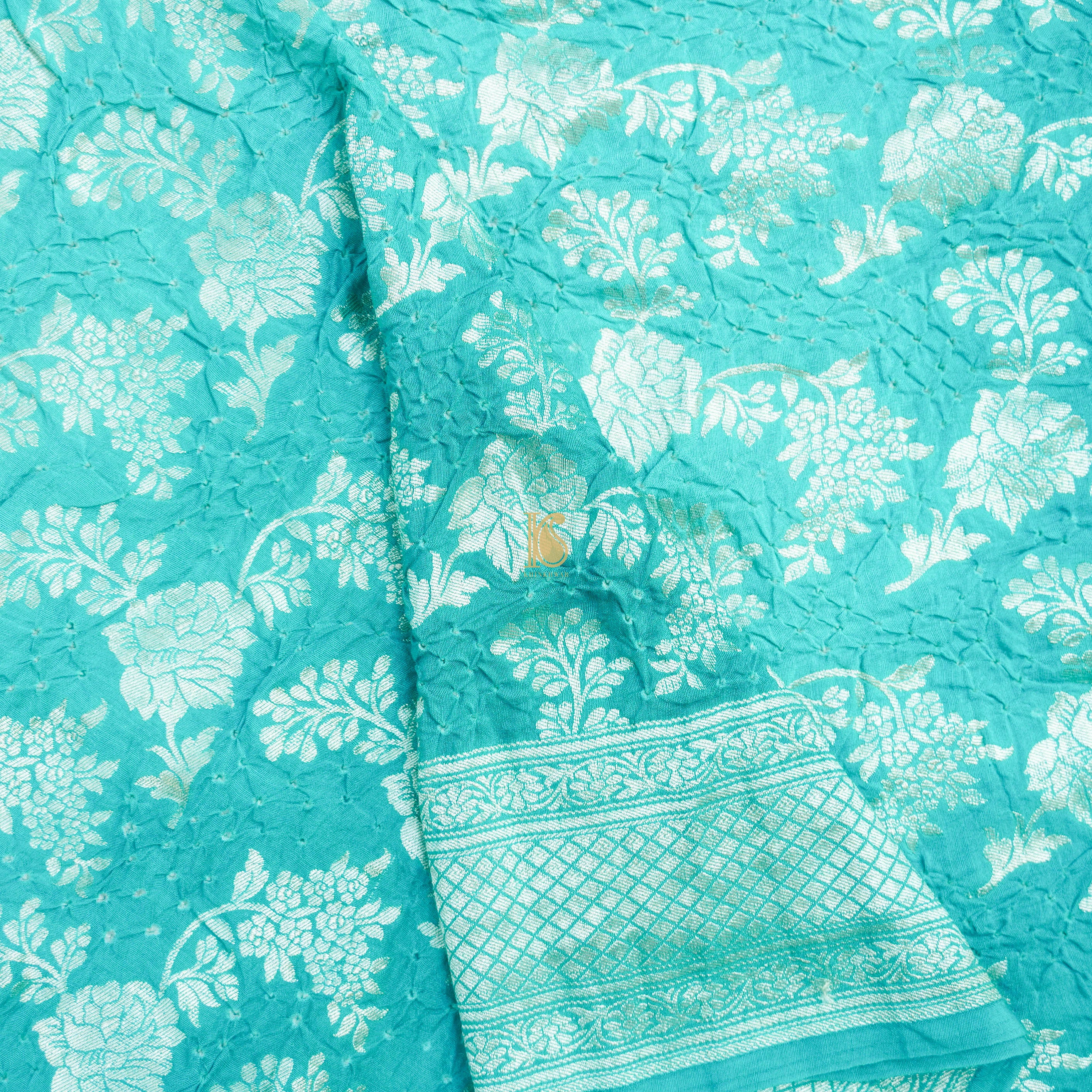 Green Handwoven Banarasi Bandhani Pure Moonga Silk Dupatta - Khinkhwab