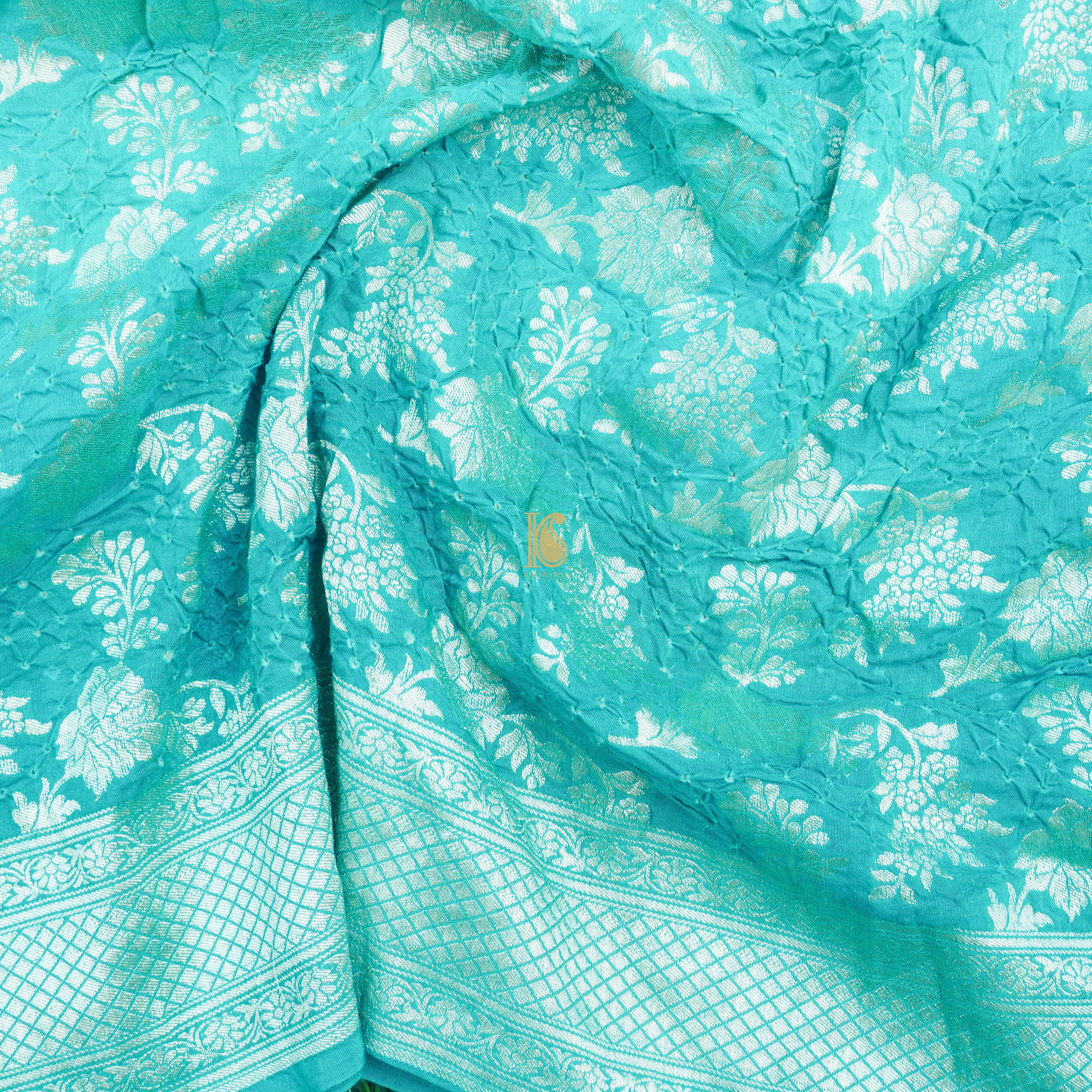 Green Handwoven Banarasi Bandhani Pure Moonga Silk Dupatta - Khinkhwab