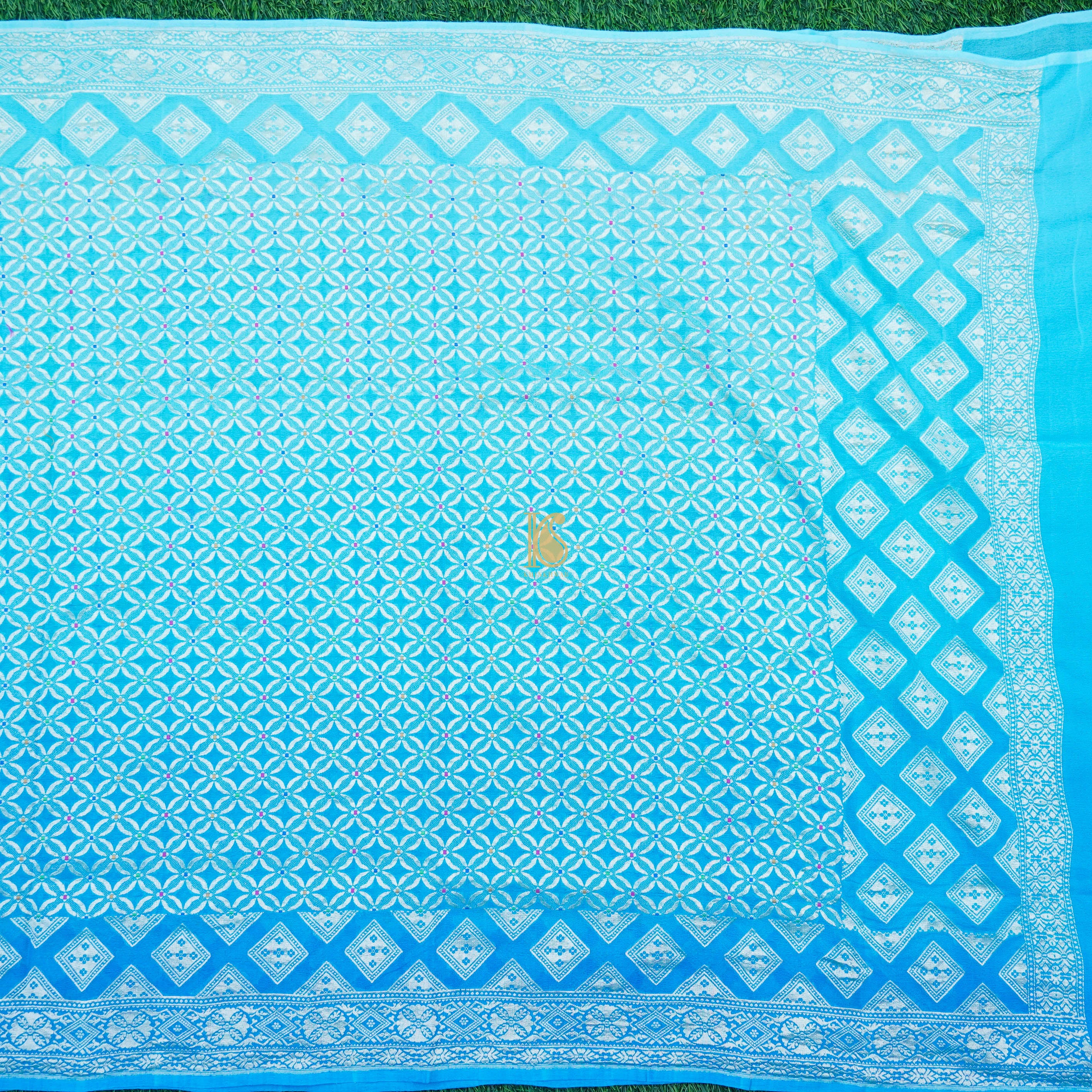 Blue Pure Georgette Handwoven Banarasi Suit - Khinkhwab