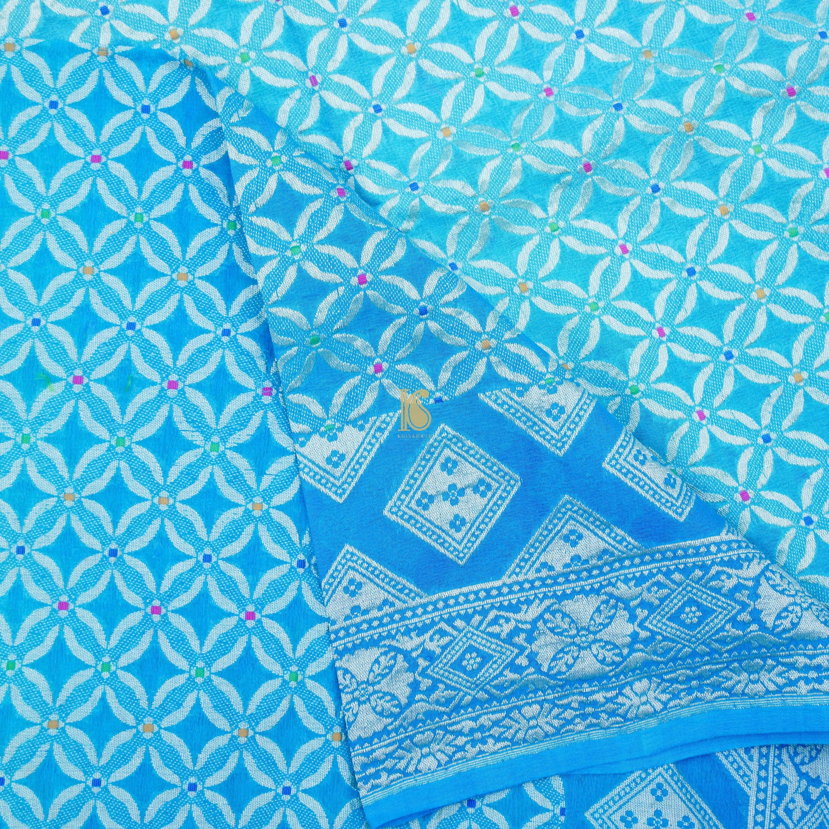Blue Pure Georgette Handwoven Banarasi Suit - Khinkhwab