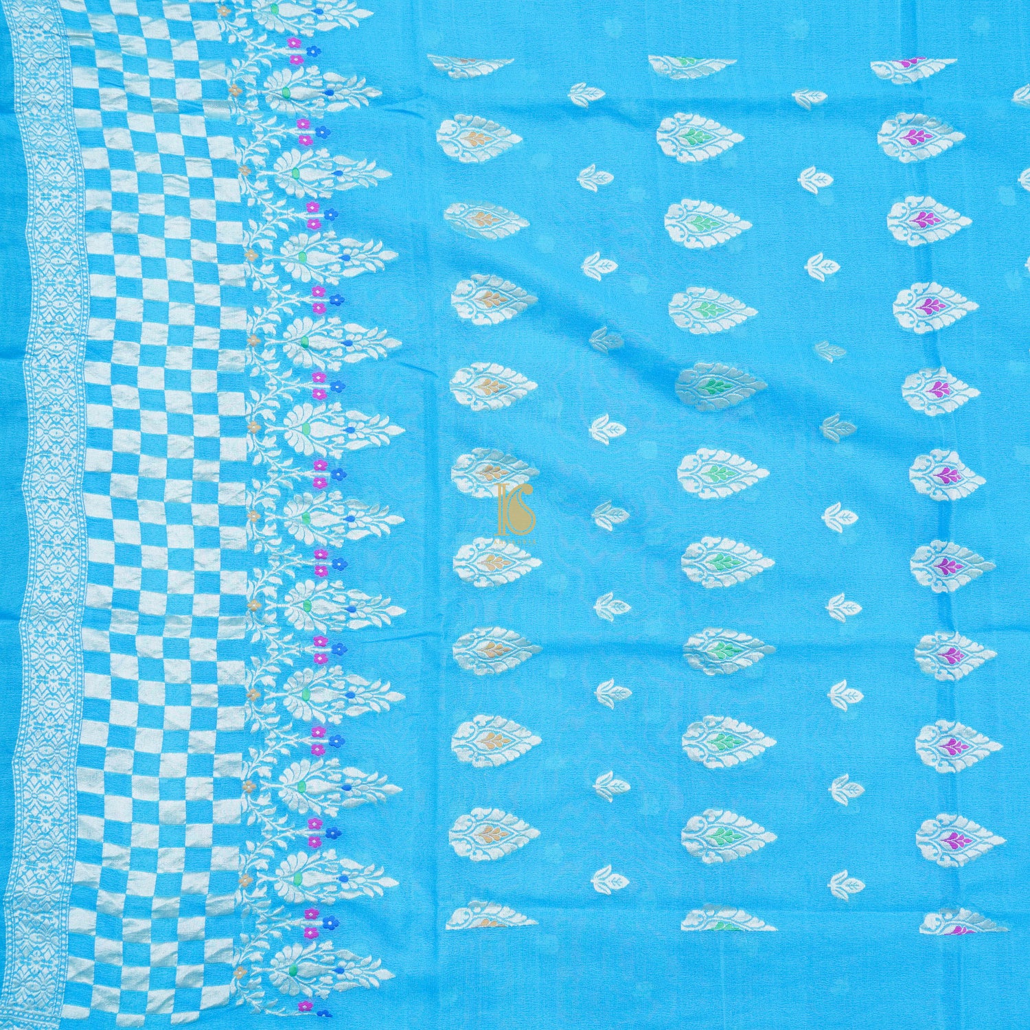 Blue Pure Georgette Handwoven Banarasi Suit - Khinkhwab