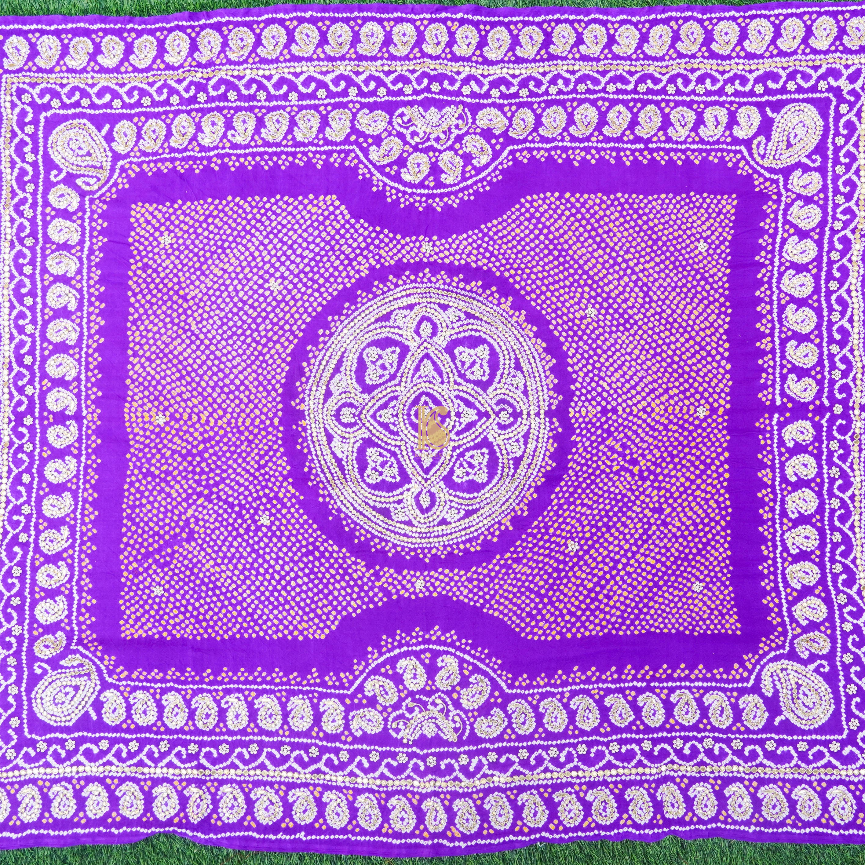 Purple Gajji Silk Handloom Bandhani Gotta Patti Dupatta - Khinkhwab