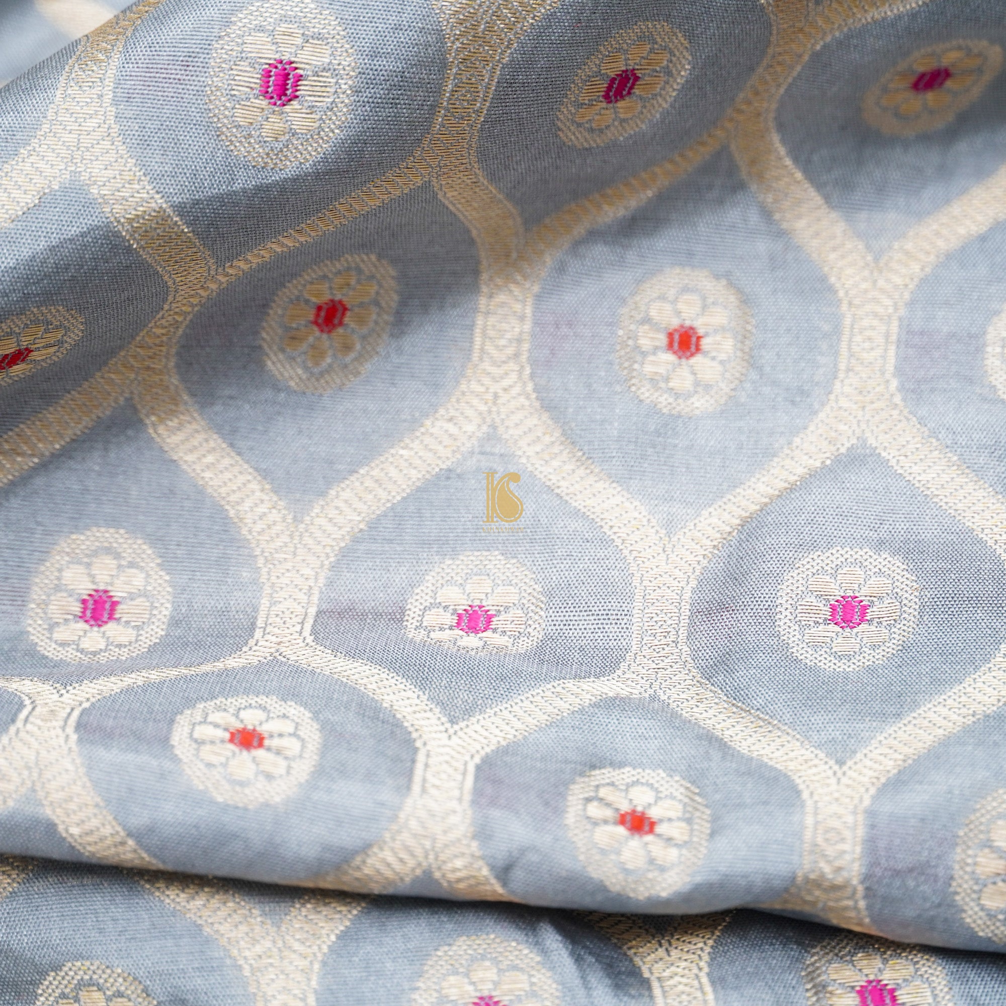 Link Waters Pure Katan Silk Banarasi Honey Comb Fabric - Khinkhwab
