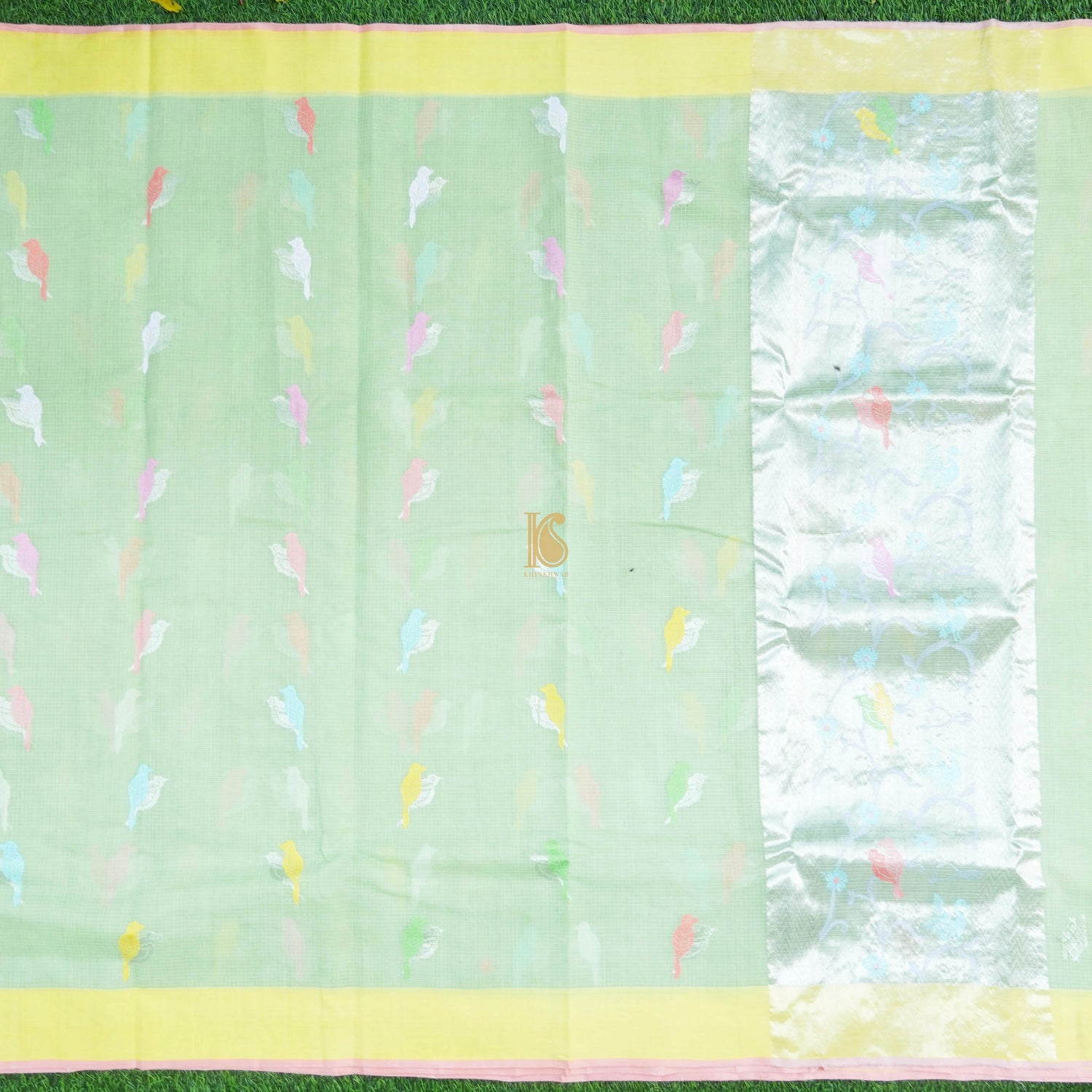 Handwoven Light Green Real Zari Kota Silk Saree - Khinkhwab