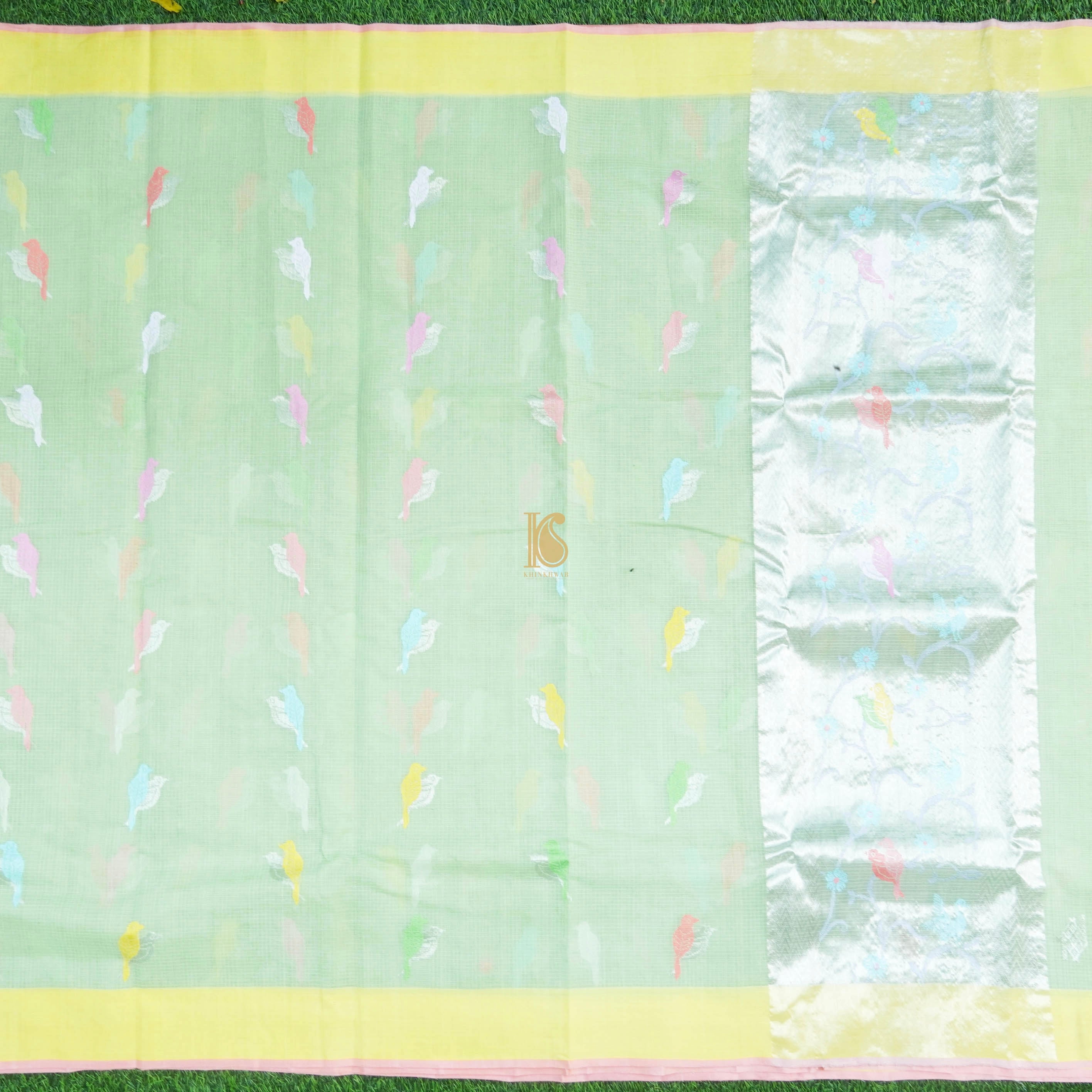 Handwoven Light Green Real Zari Kota Silk Saree - Khinkhwab