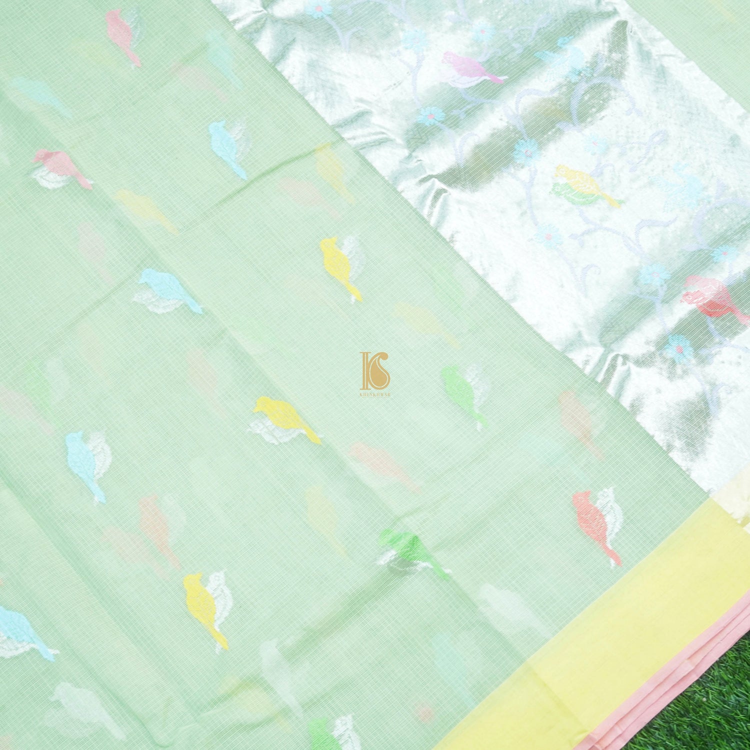 Handwoven Light Green Real Zari Kota Silk Saree - Khinkhwab
