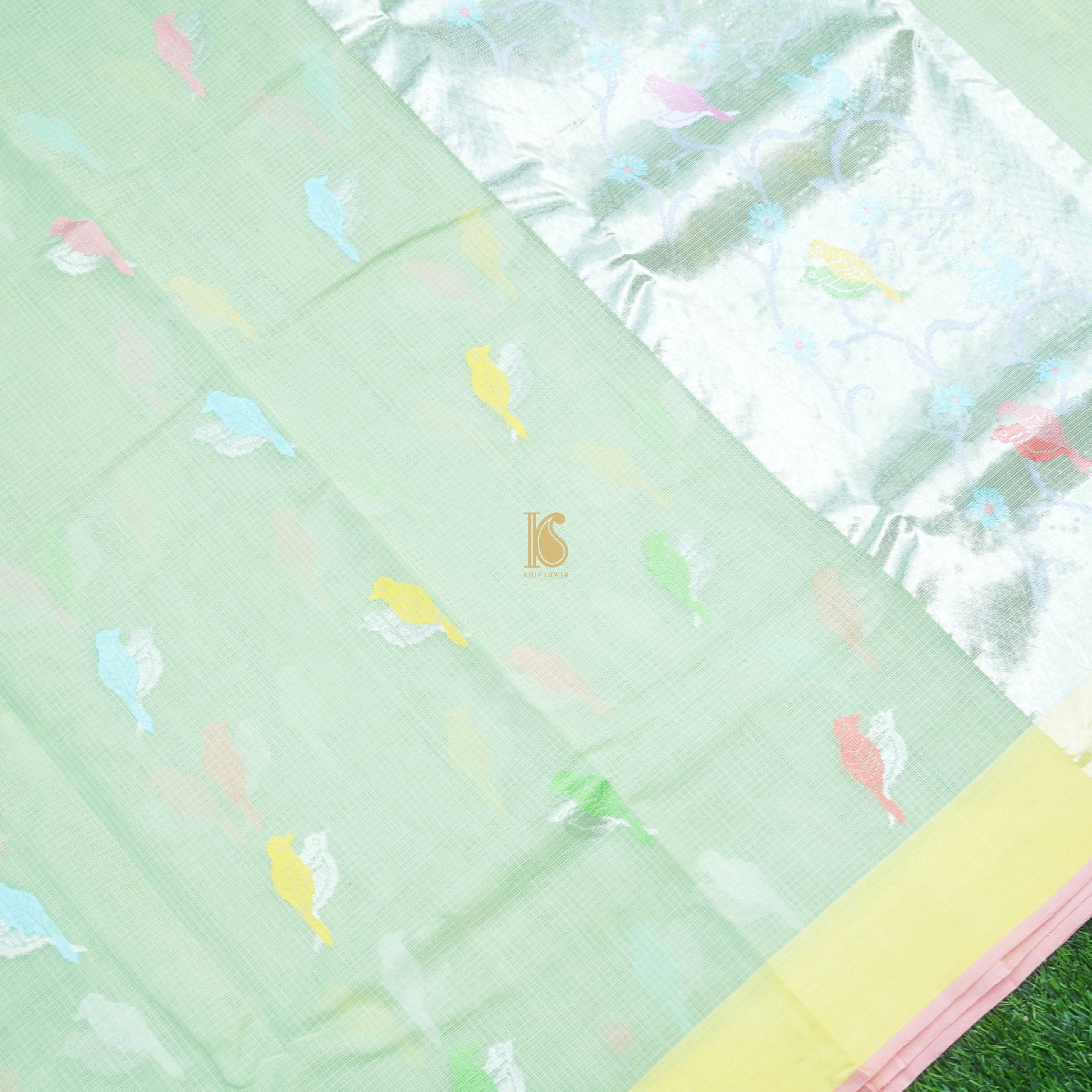 Handwoven Light Green Real Zari Kota Silk Saree - Khinkhwab