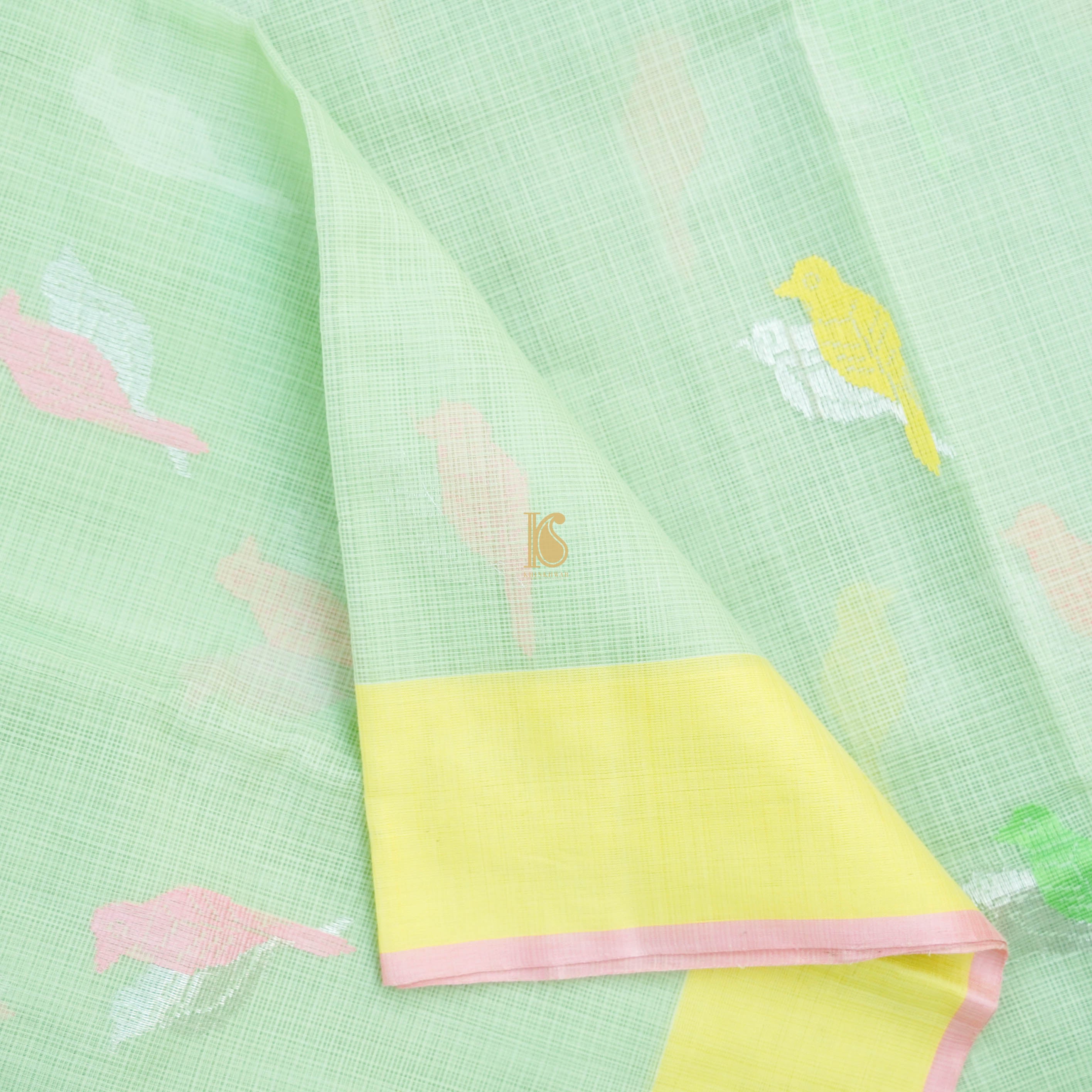 Handwoven Light Green Real Zari Kota Silk Saree - Khinkhwab