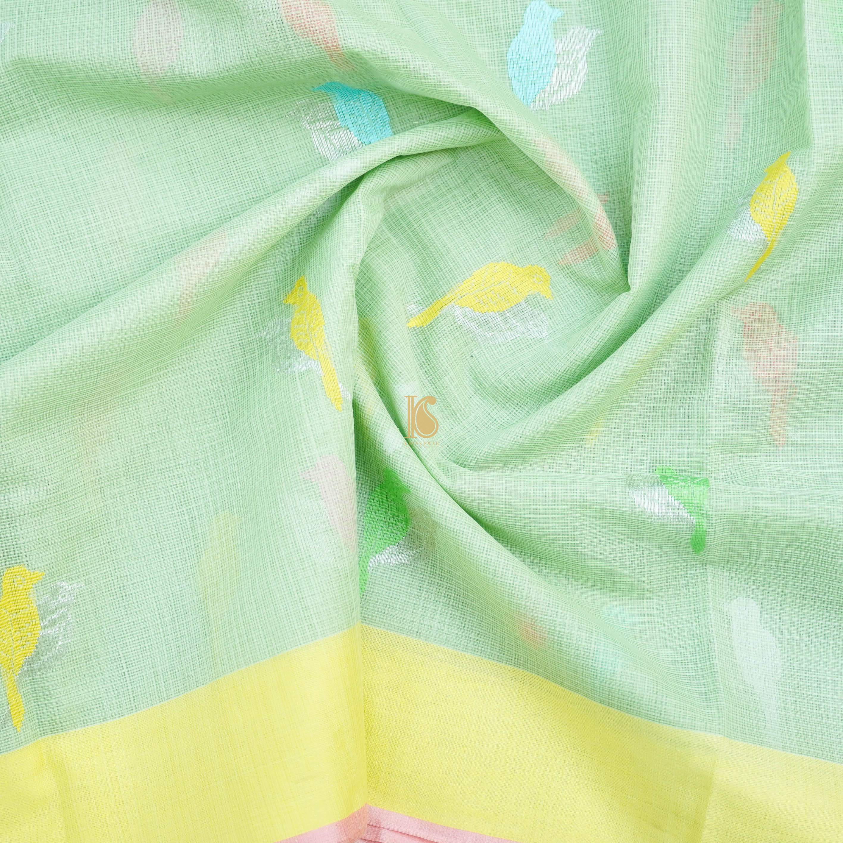 Handwoven Light Green Real Zari Kota Silk Saree - Khinkhwab
