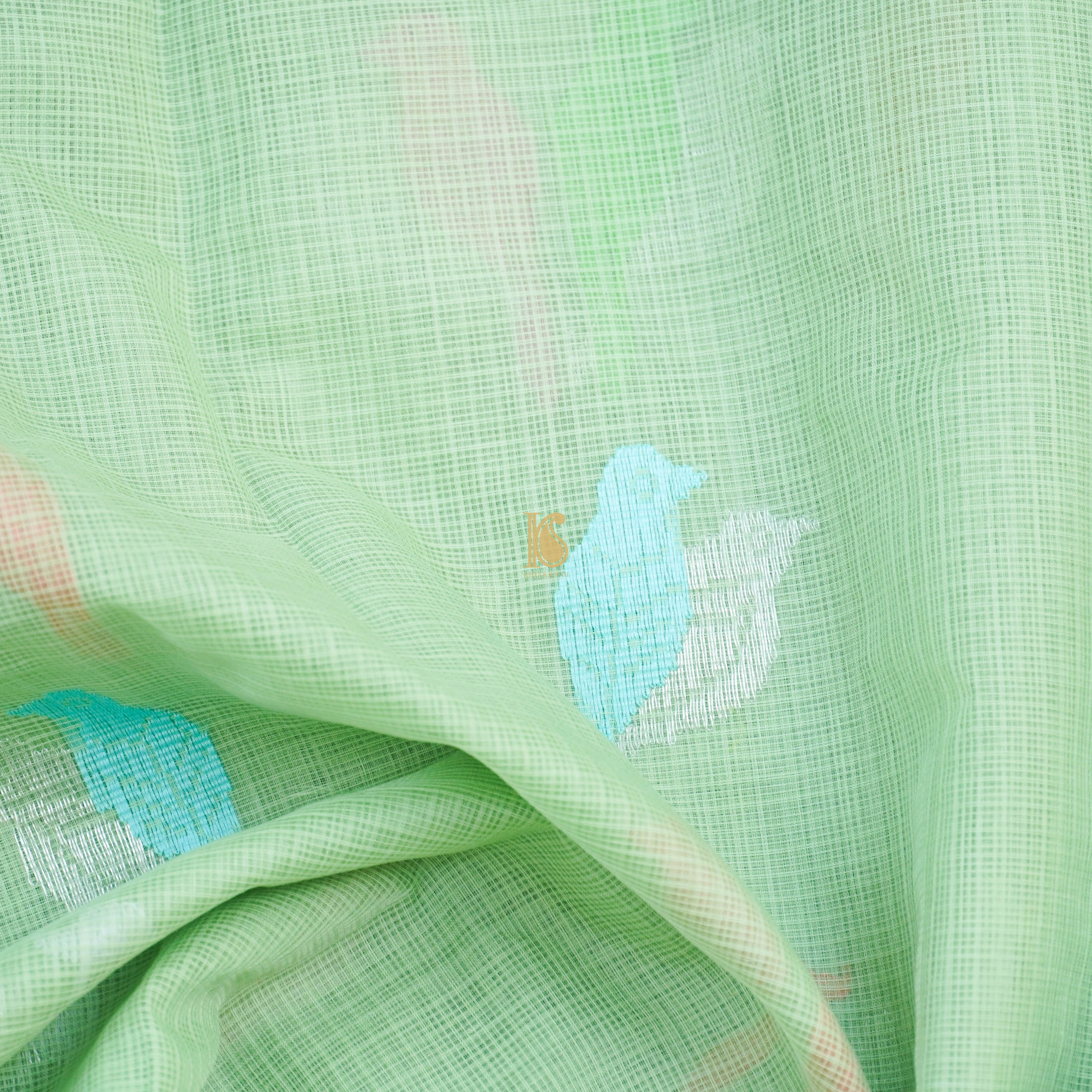 Handwoven Light Green Real Zari Kota Silk Saree - Khinkhwab