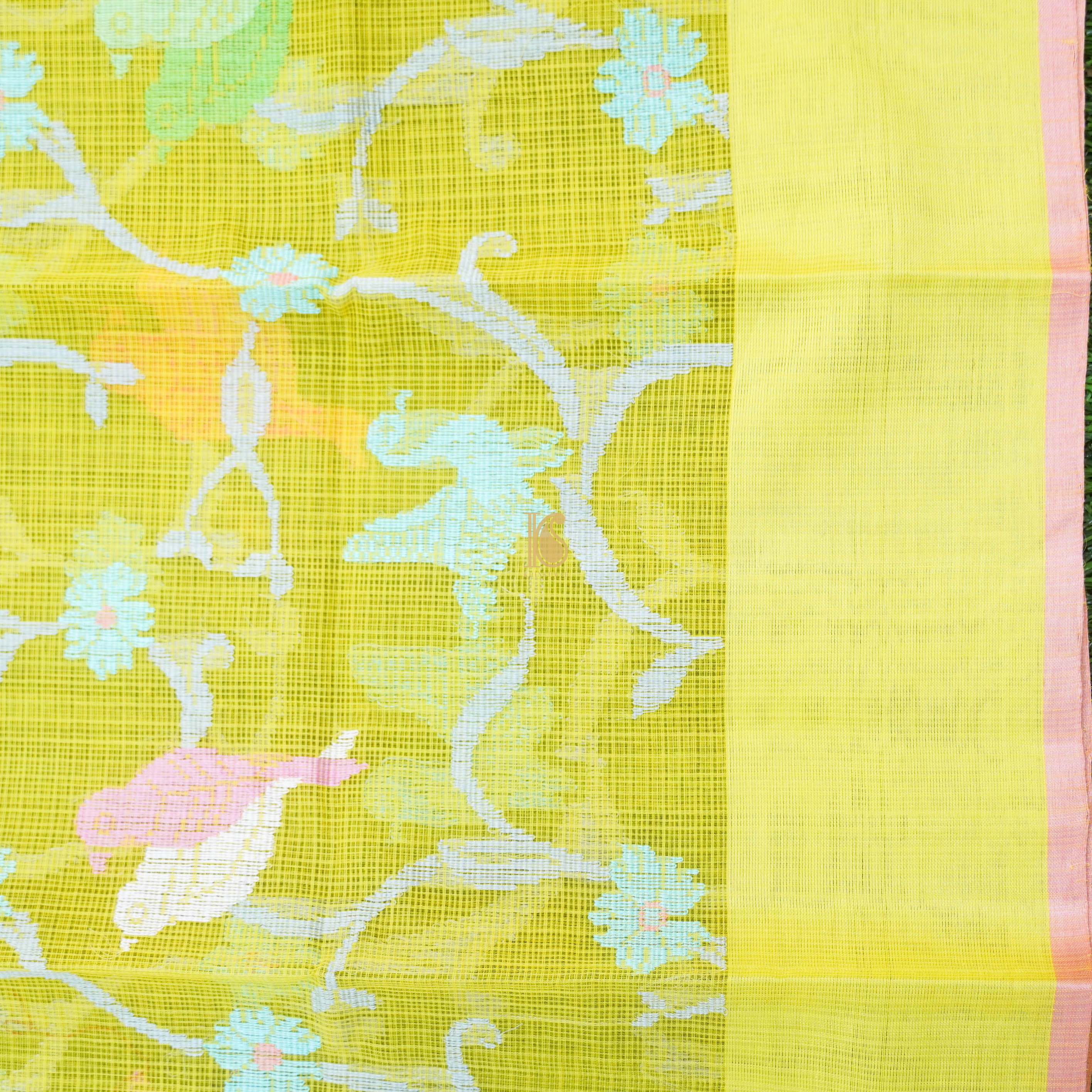Handwoven Light Green Real Zari Kota Silk Saree - Khinkhwab
